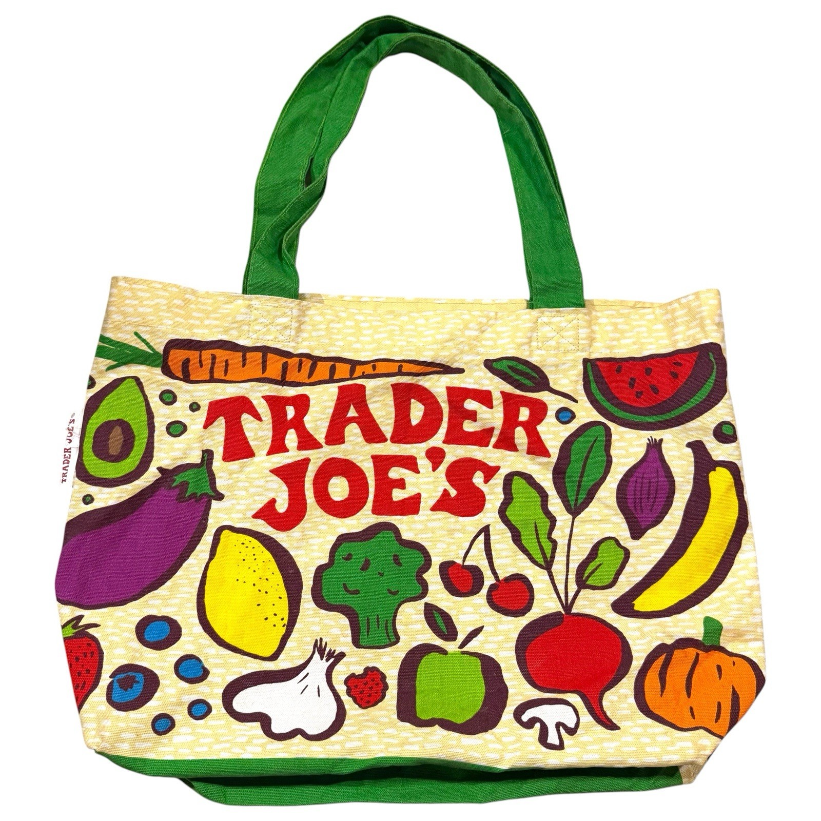 Trader Joe’s Canvas Grocery Tote Bag Produce Fruit Vegetable Print Made in USA