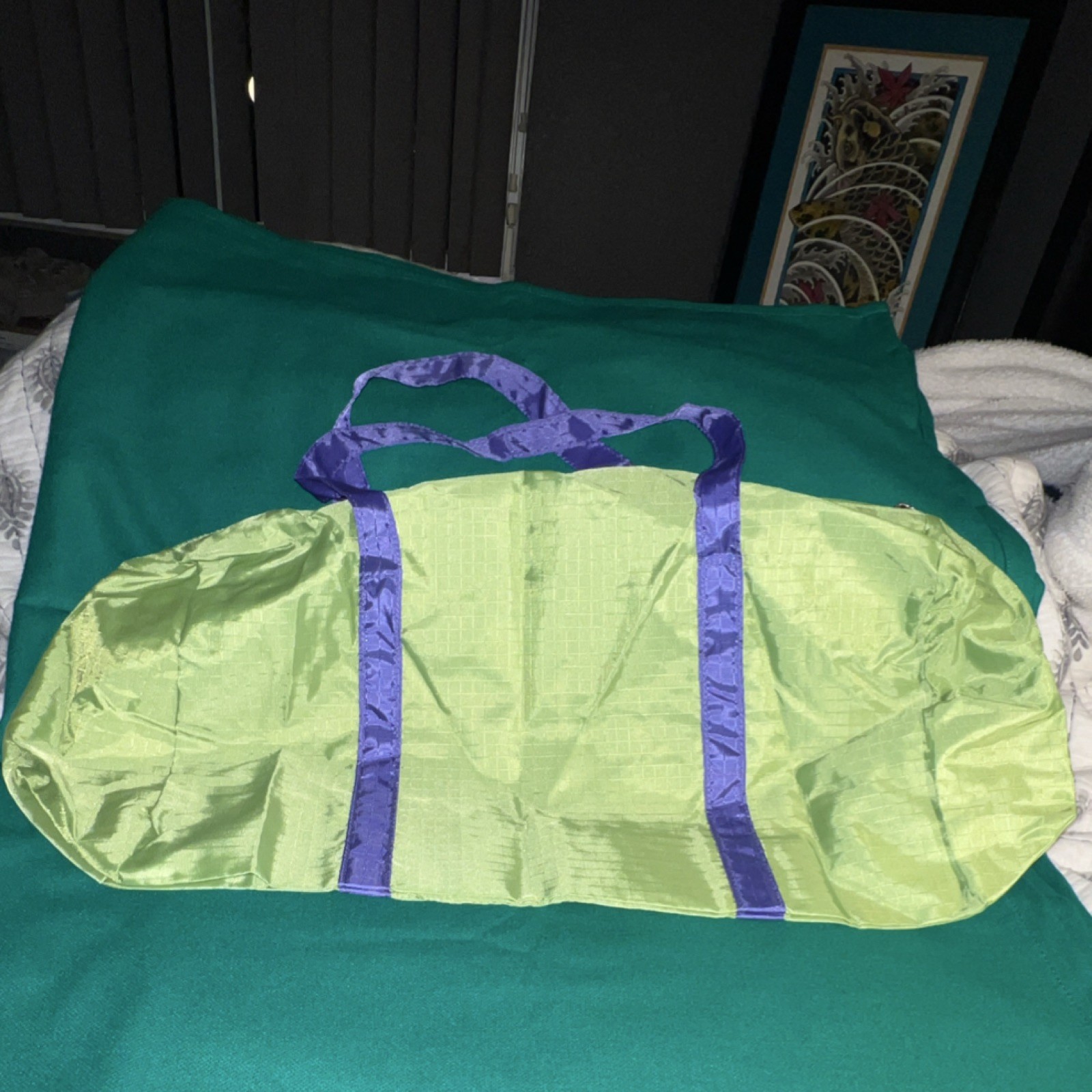 Avon Foldable Zippered Reusable Shopping Bag Green & Purple Synthetic RETRO