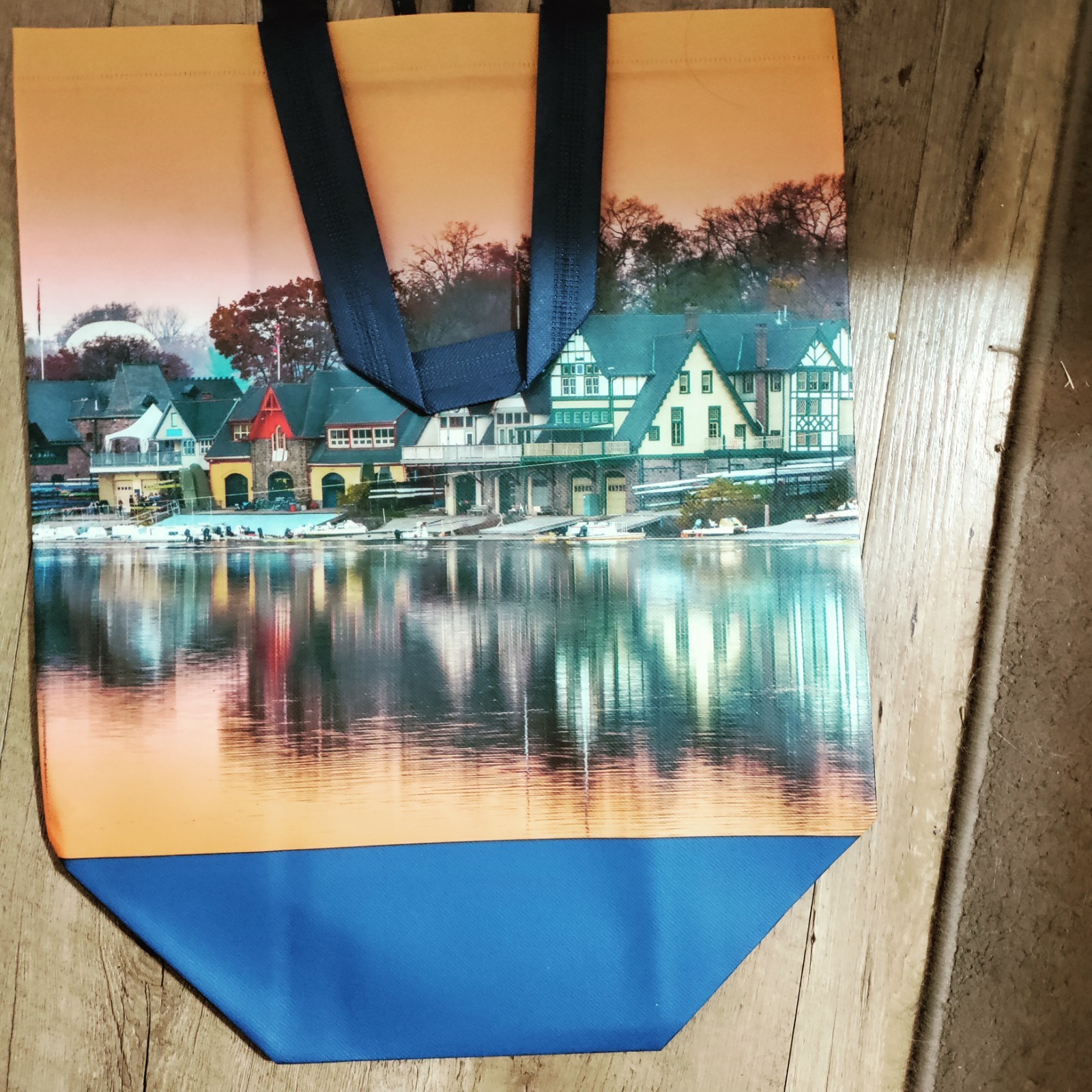 ACME Scenic, “Boathouse Row” in Philadelphia, Reusable Tote Bag, Blue/Multicolor