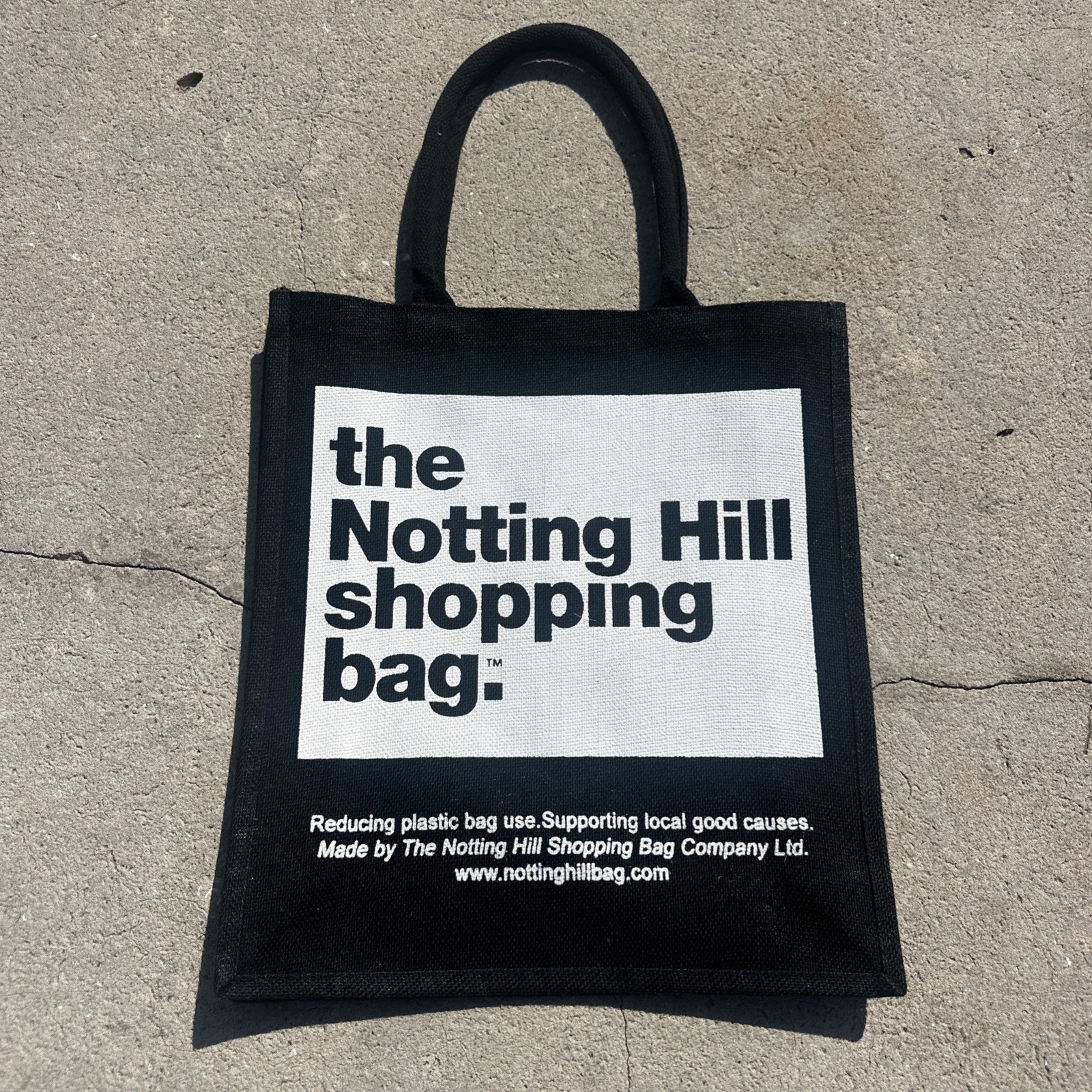 The Notting Hill Shopping Bag Black Canvas Reusable Travel Casual Logo Designer