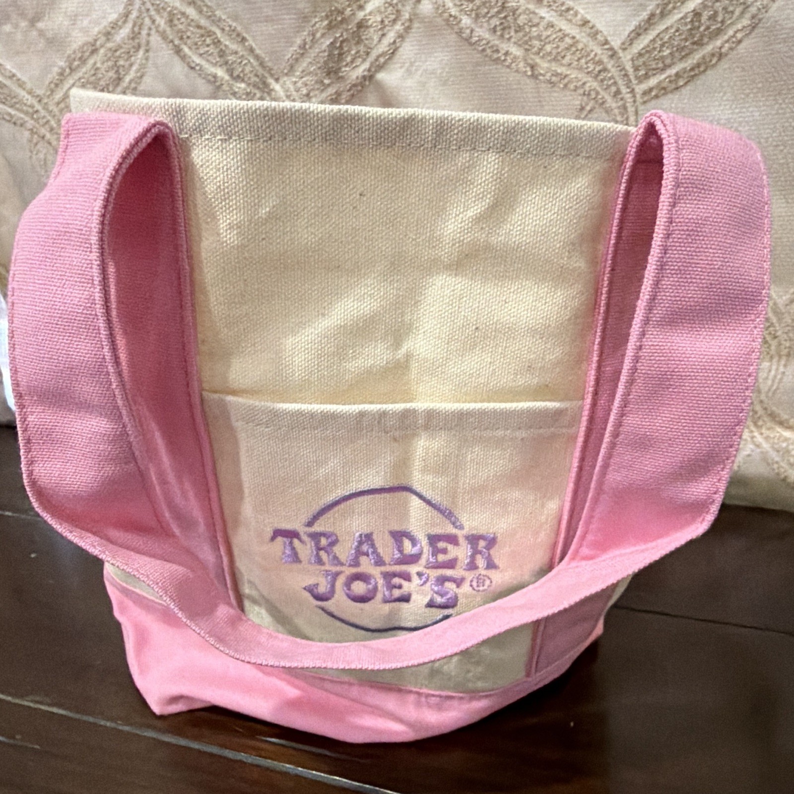 Trader Joe’s Pink/Beige/Purple Reusable Tote Shopping Bag Cotton/Polyester