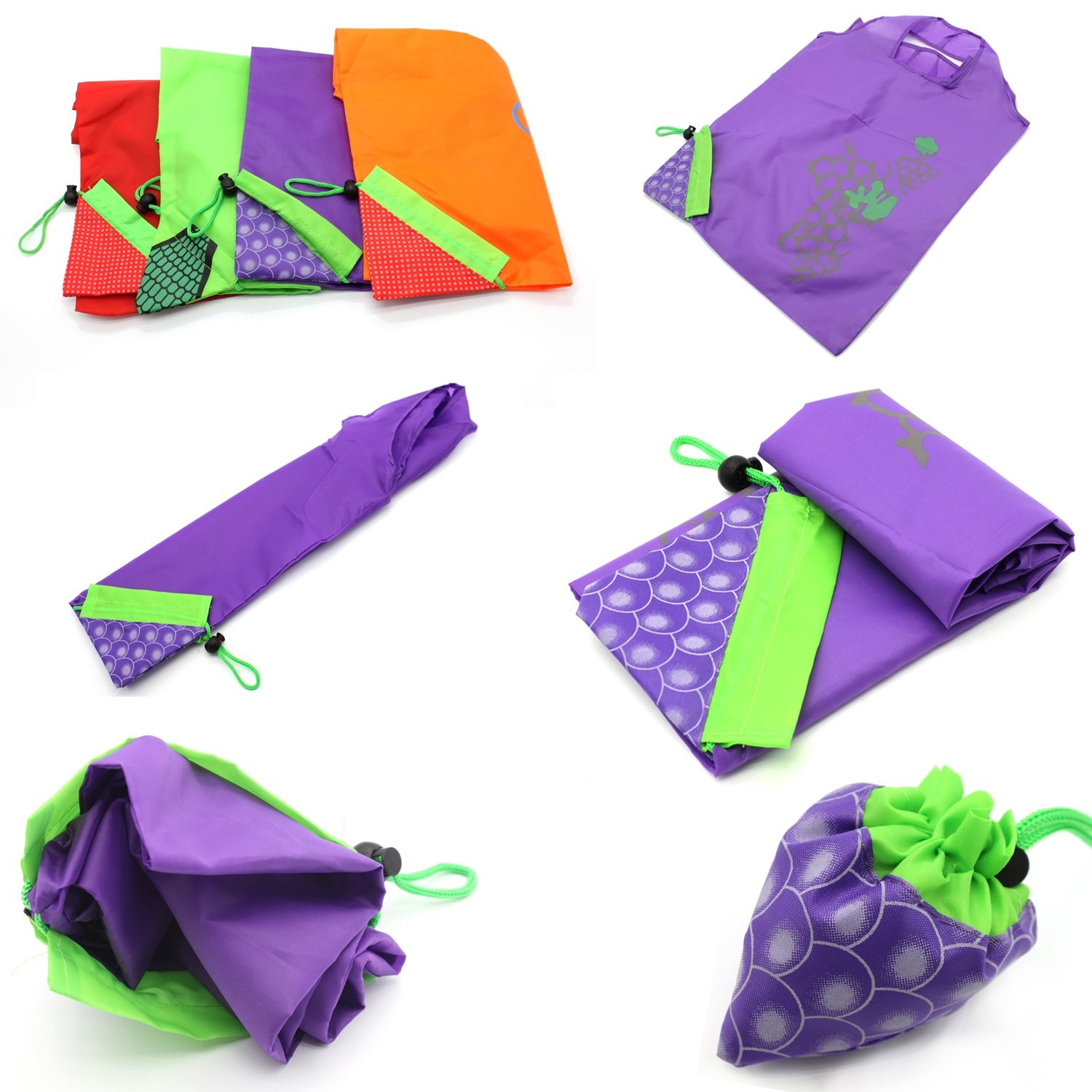 Fruits Folding Pouch Storage Reusable Grocery Shopping Tote Bags 10 PCS