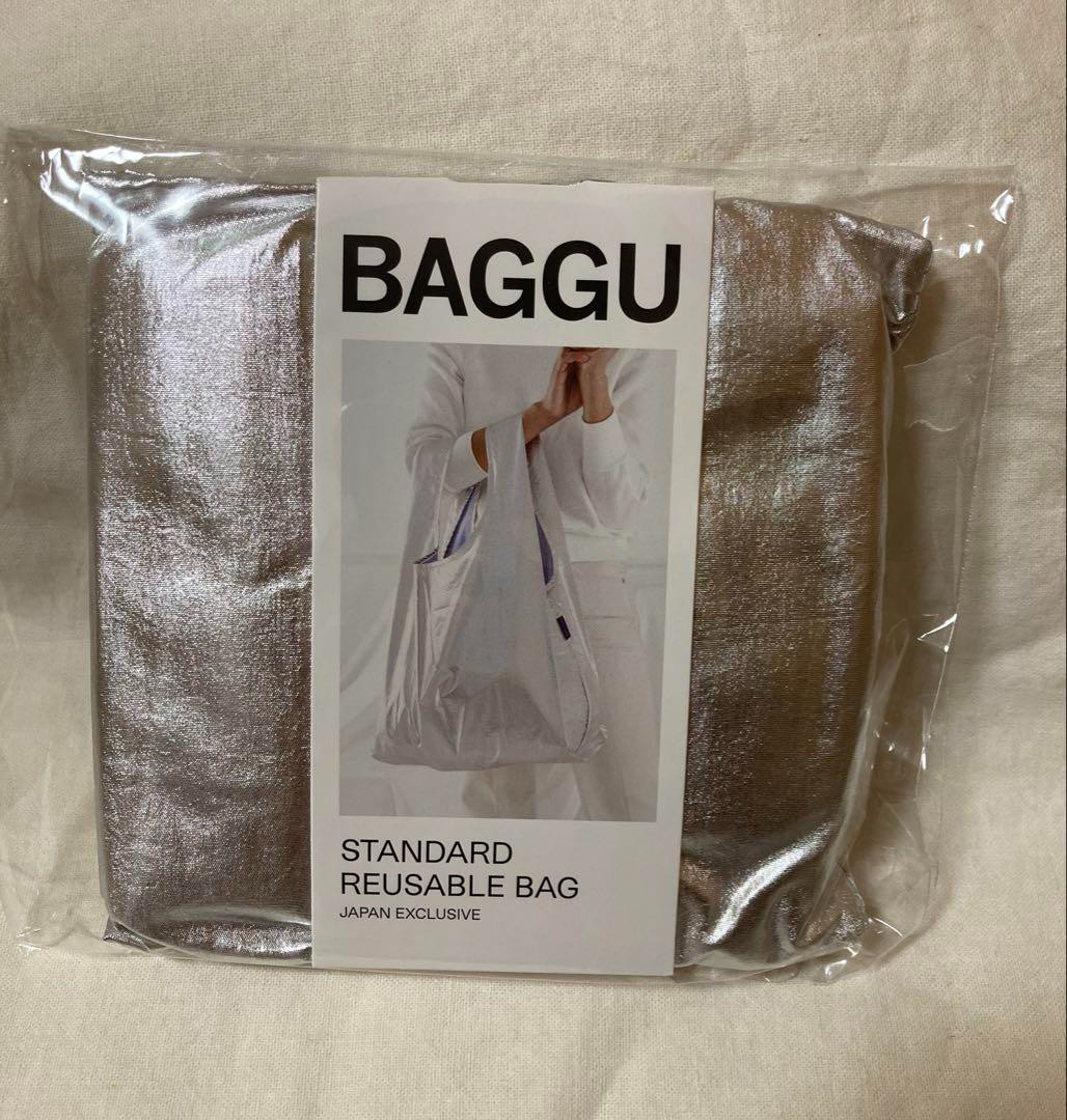 BAGGU Metallic Silver Reusable Shopping Bag Standard Size 39x64x15cm Japan New