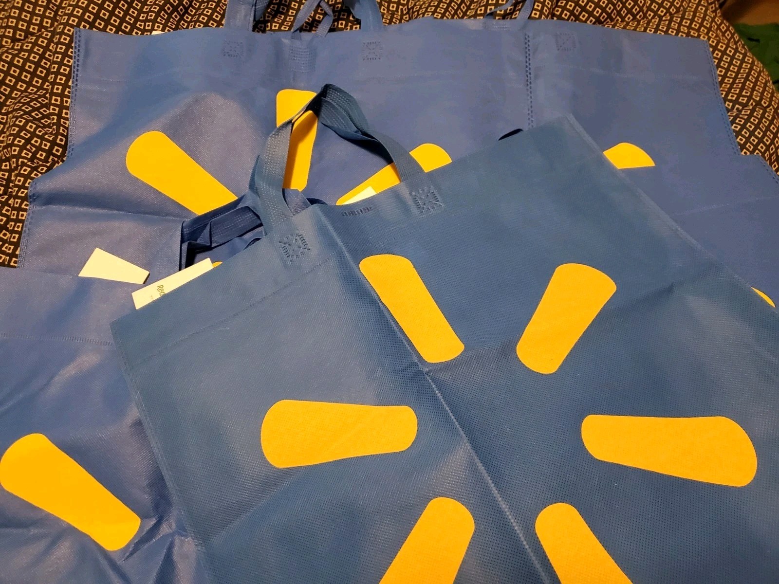 10 Lot New XLarge Walmart Reusable Shopping Bags Set Blue Crafts Tools 18″ X 17″