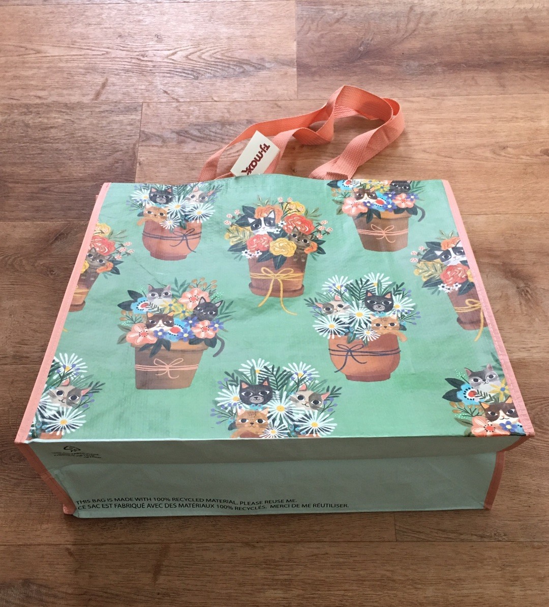TJMaxx Shopping Bag Colorful CATS In Flower Pots Reusable EcoTote Gift Bag NWT