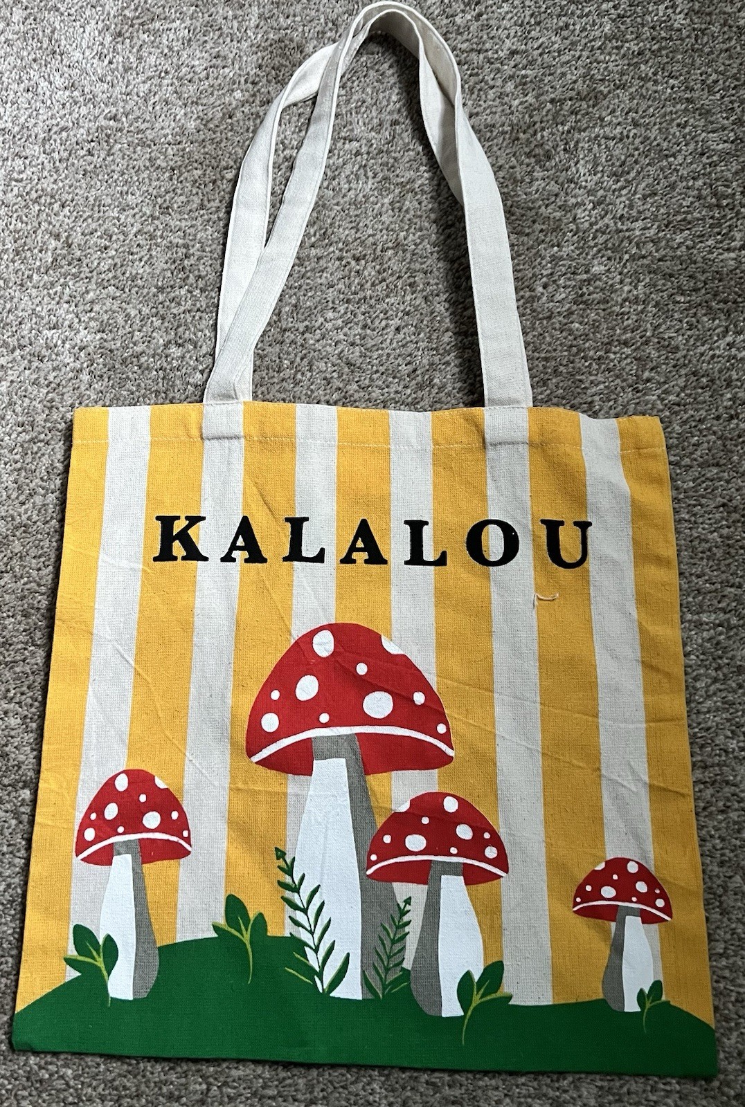KALALOU Tote Canvas reusable Shopping Bag Red And Polka Dot Mushrooms cotton