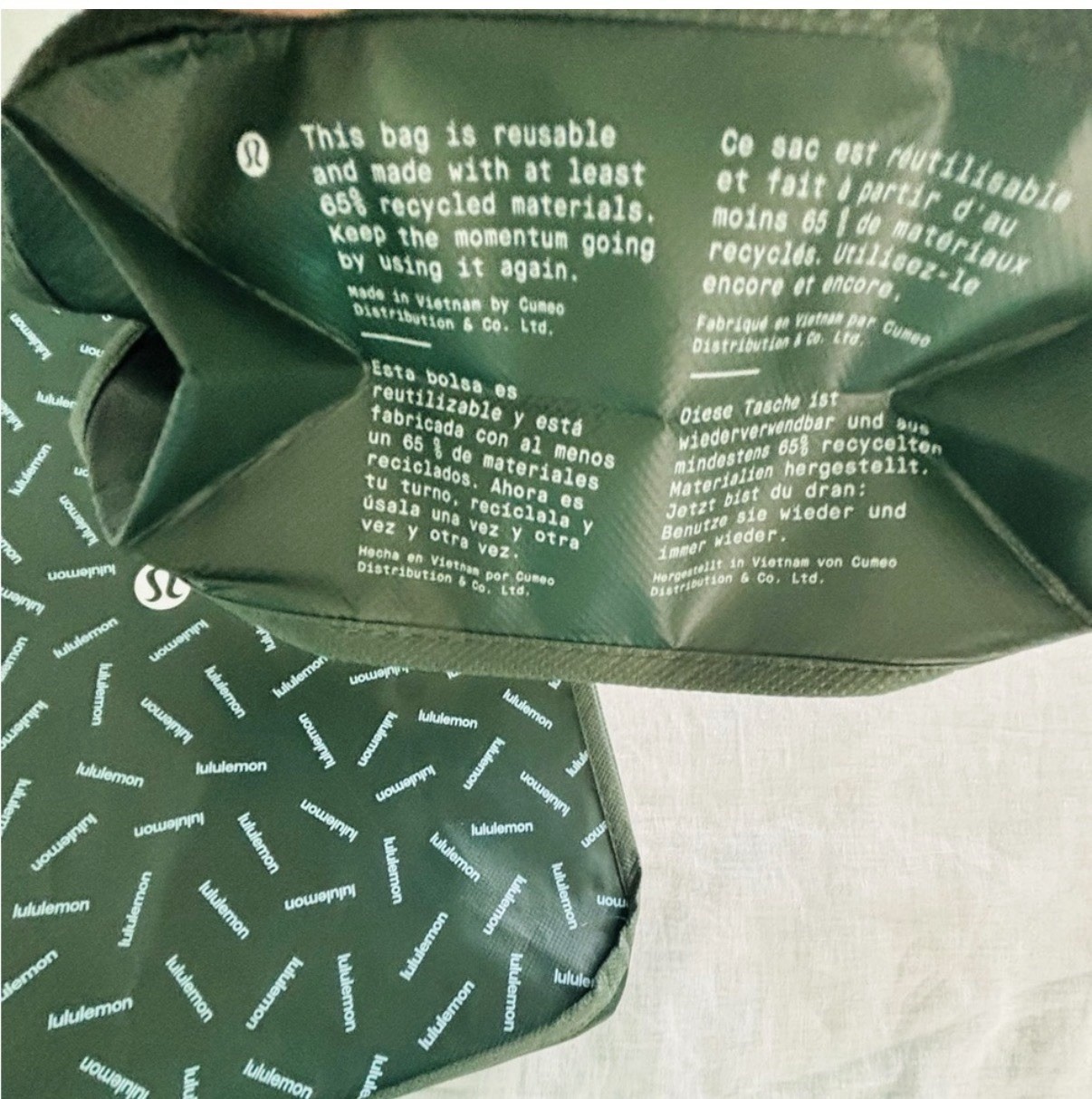 2 Lululemon Large & Small Reusable Shopping Bag 2023 Holiday Edition Green Set