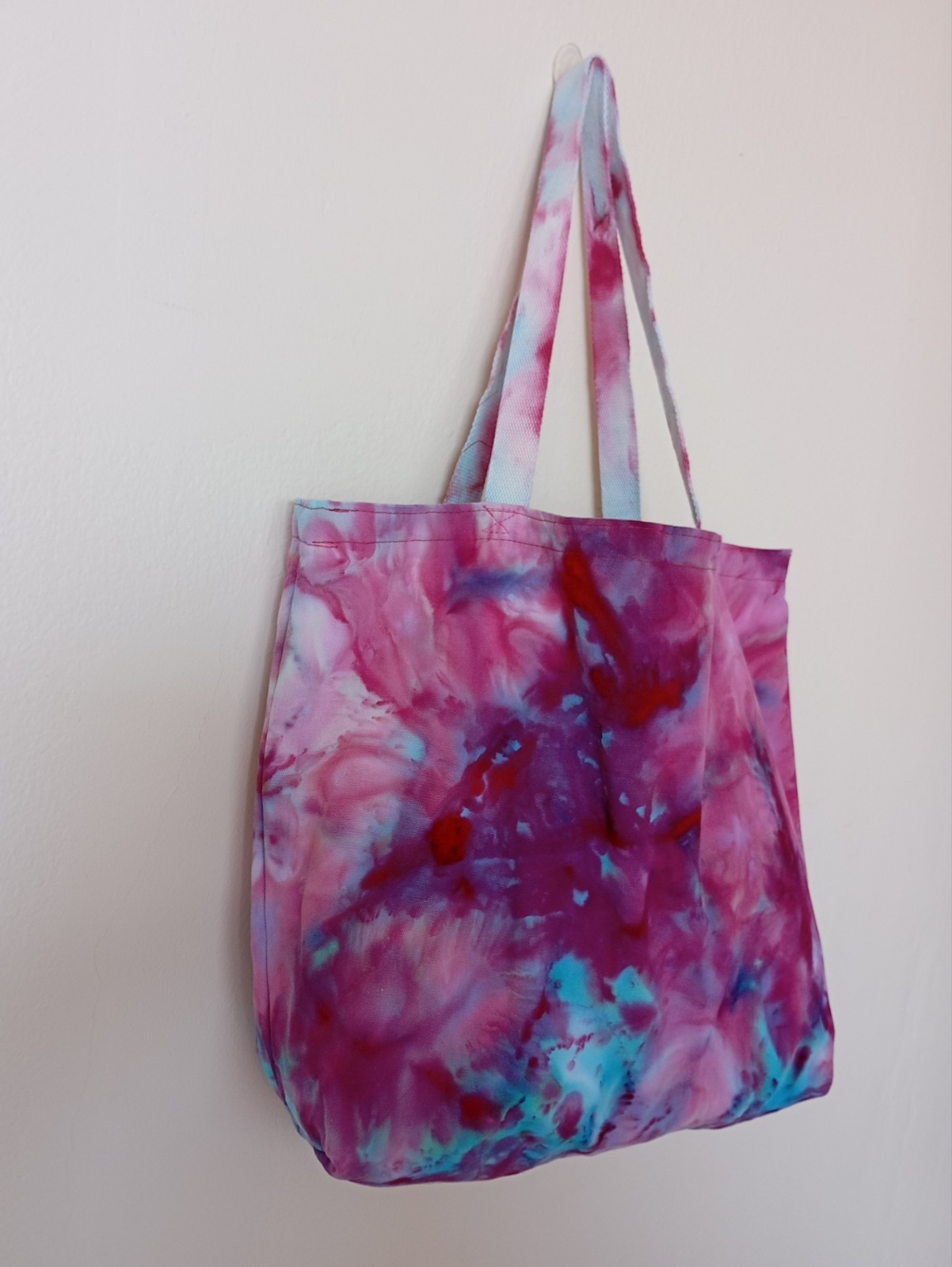 Hand Sewn Tie Dyed Tote Bag, 100% Cotton Canvas Tote, Large Shopping Handmade