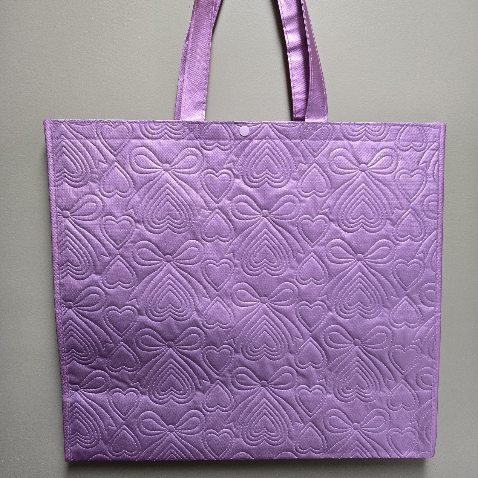 TJ MAXX Beautiful Lilac Quilted Bows Heart Large Reusable Shopping Tote Eco Bag