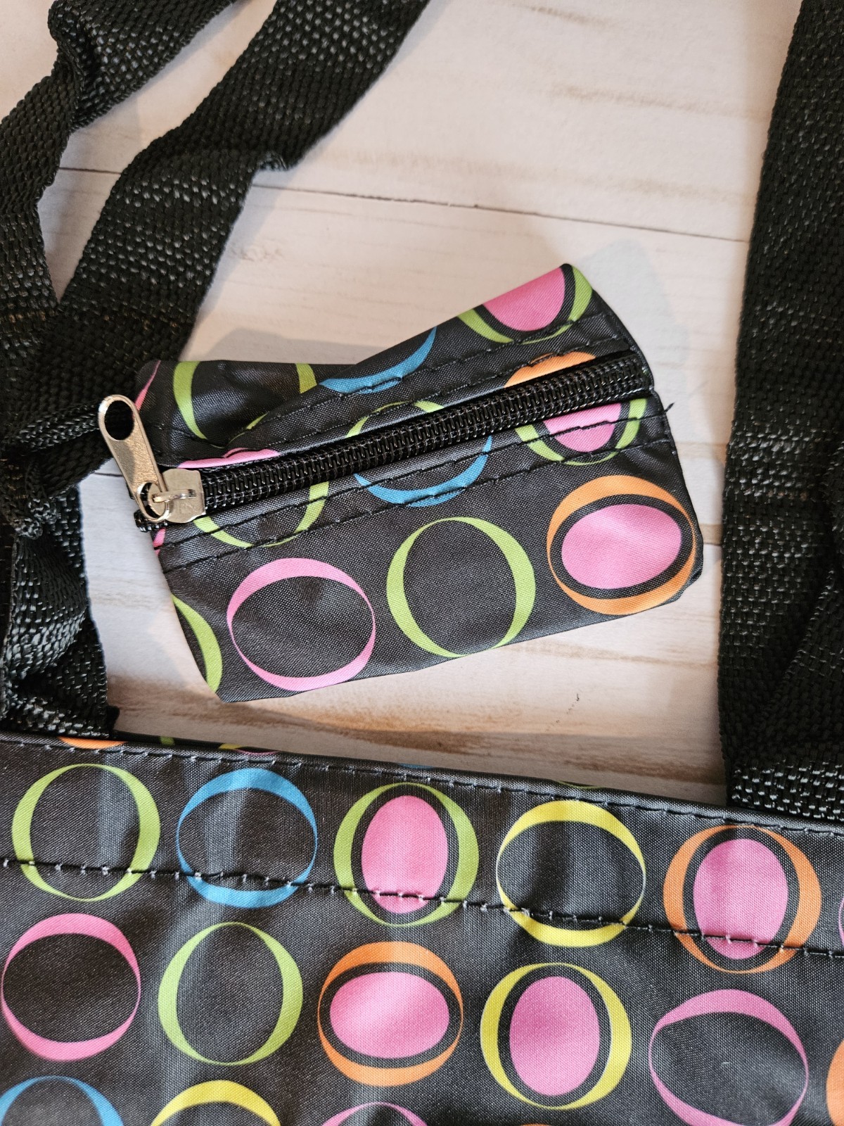 Colorful Geometric Design Water-Resitant Multi-Purpose Zip-Up Tote Bag w/Pockets