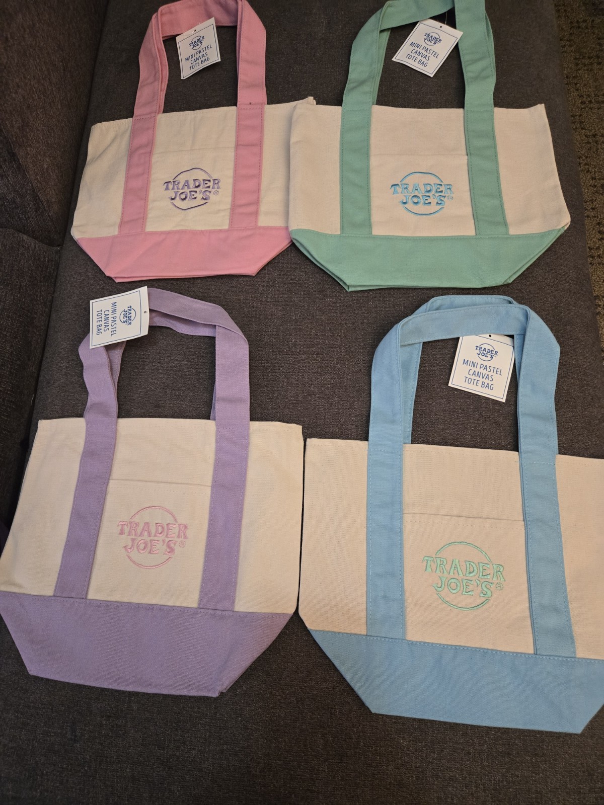 Trader Joe’s Mini Pastel Canvas Tote Bag NWT Blue Green Pink Purple | US Stock