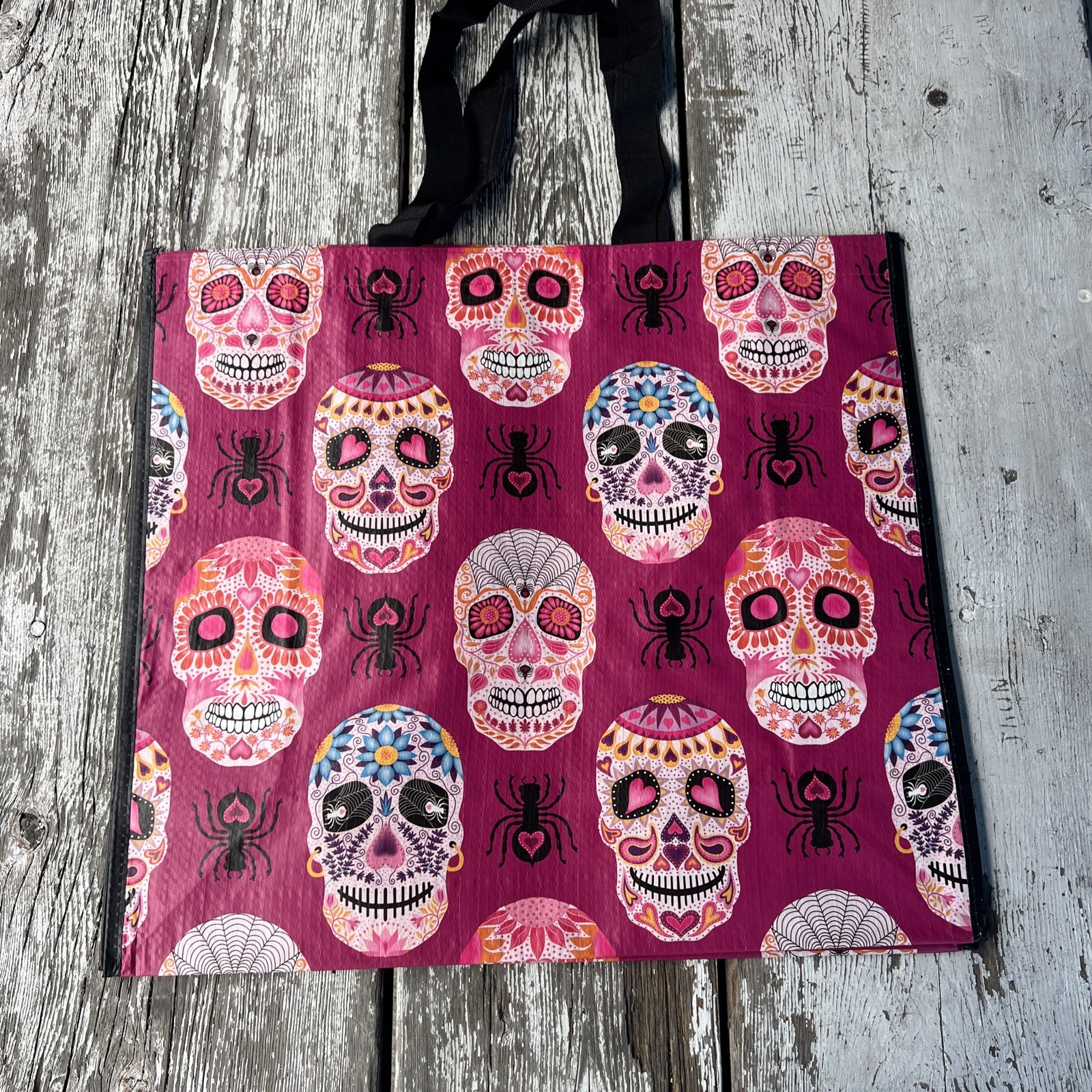 New XXL Skulls ~Day Of The Dead~ Shopping Bag Reusable Tote Bag~ TJX pink