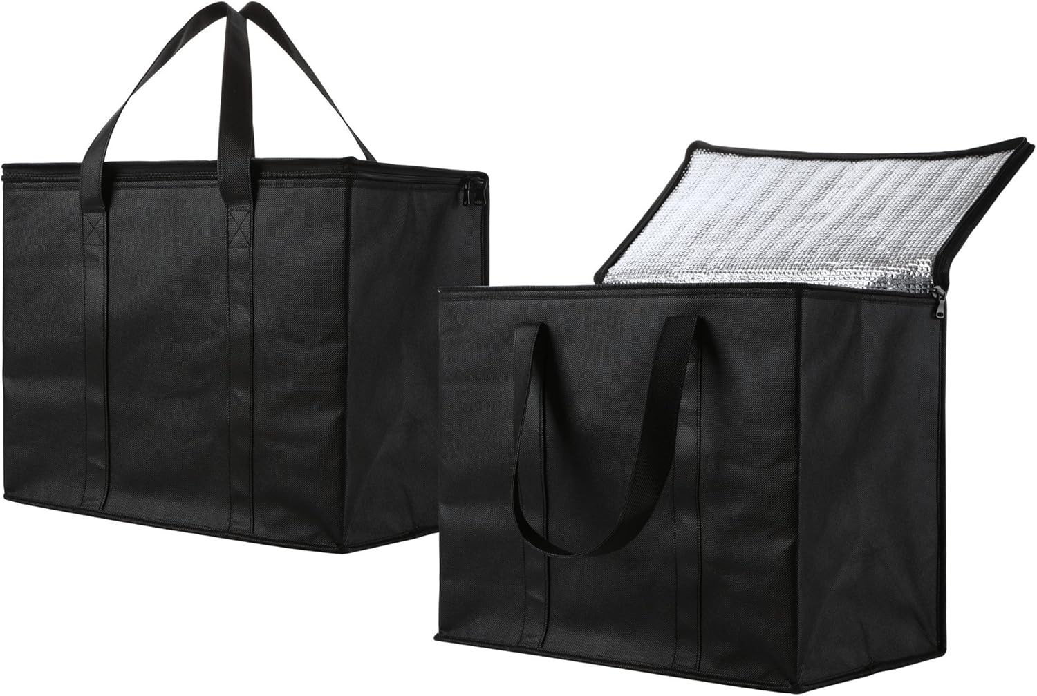 Space-Saving XL Insulated Food Delivery Totes – Reusable With Zipper Closure