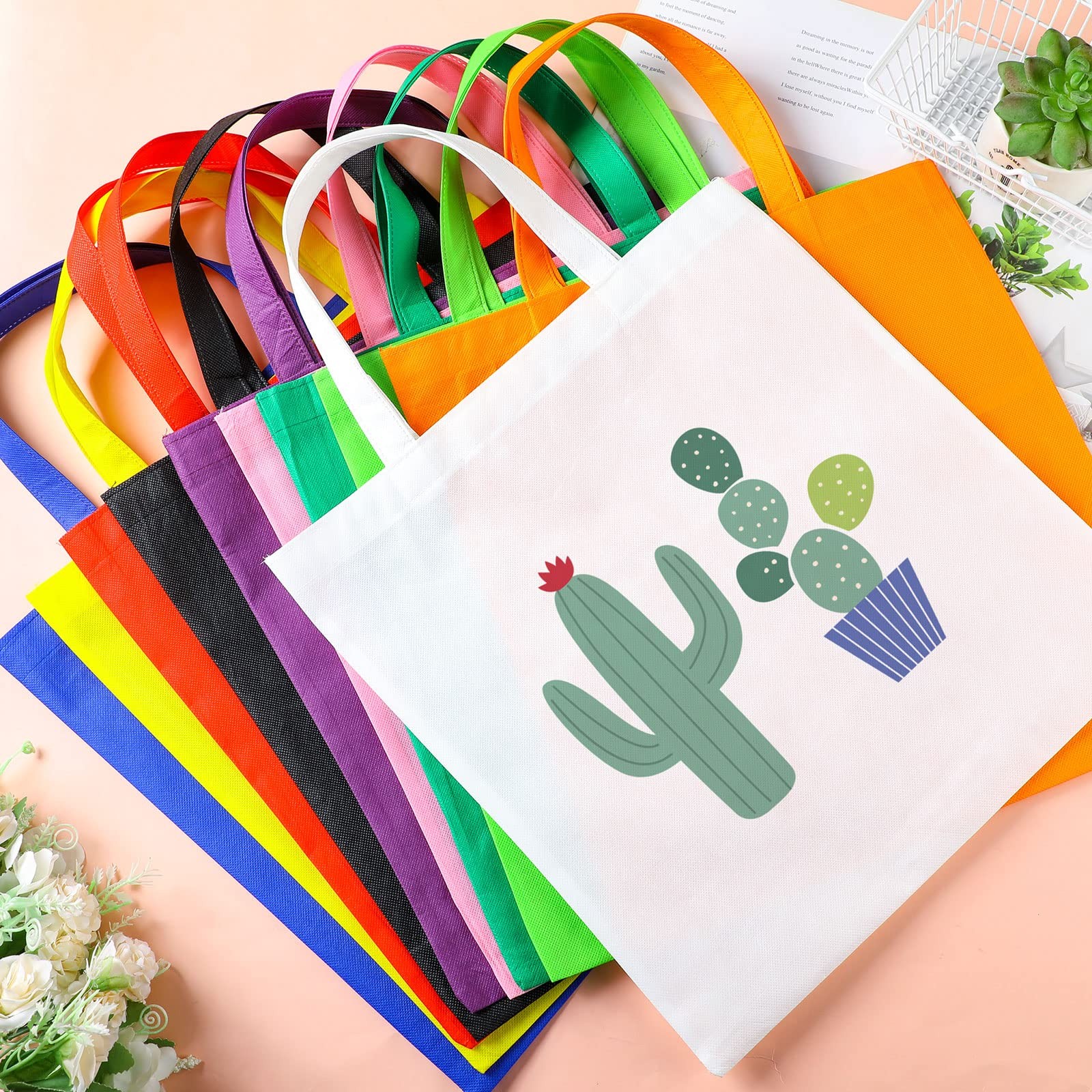 100 Pcs Bulk Tote Bags 15” x 16” Reusable Fabric Shopping Canvas Bags Cloth…