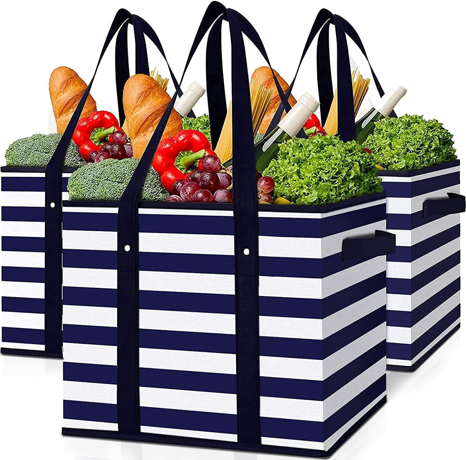 3 Pack Reusable Grocery Bags Large Collapsible Water Resistant Tote Shopping Bag
