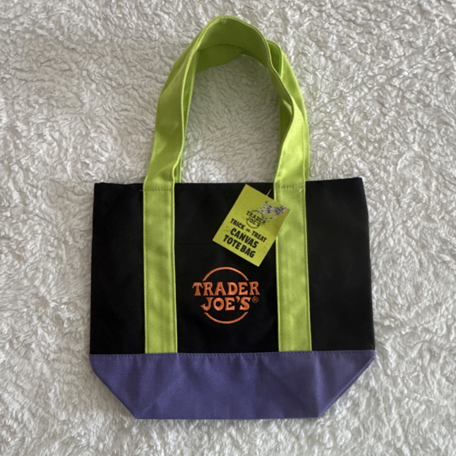 Trader Joe’s Foldable Canvas Tote Color Block Black Green Purple