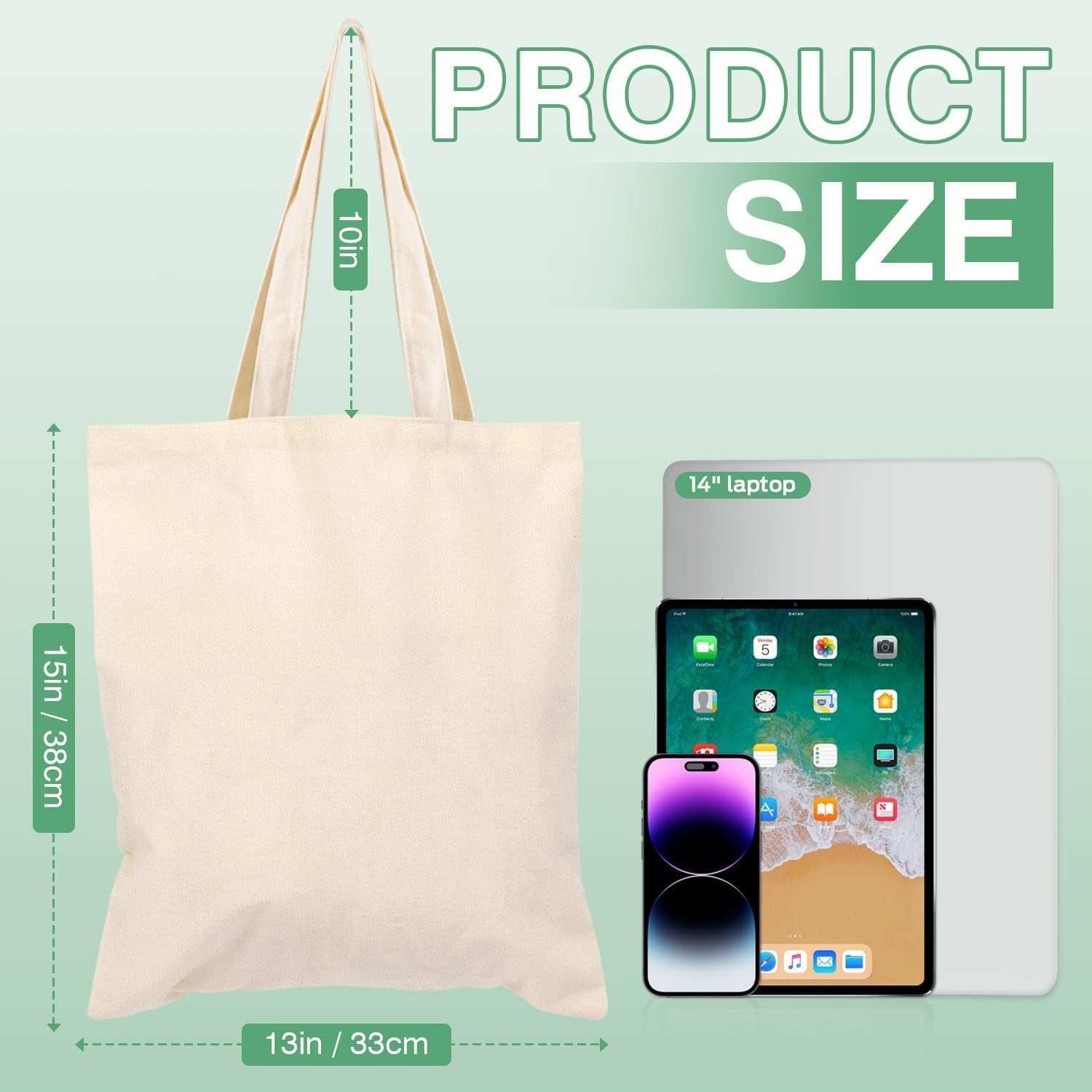 Canvas Tote Bag Bulk for DIY Projects, 13X15 Inches Tote Bags for Grocery Shoppi