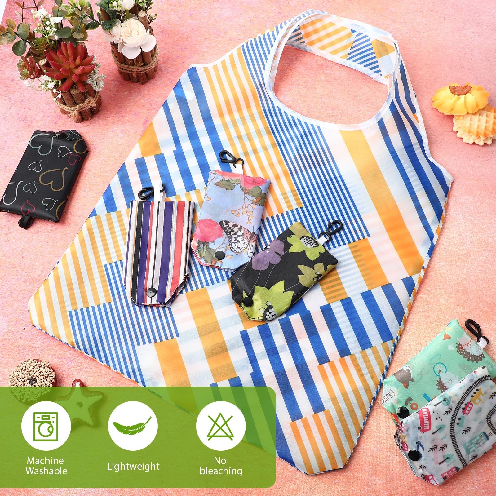 24 PCS Foldable Reusable Shopping Bag Recycle Travel Grocery Pocket Tote
