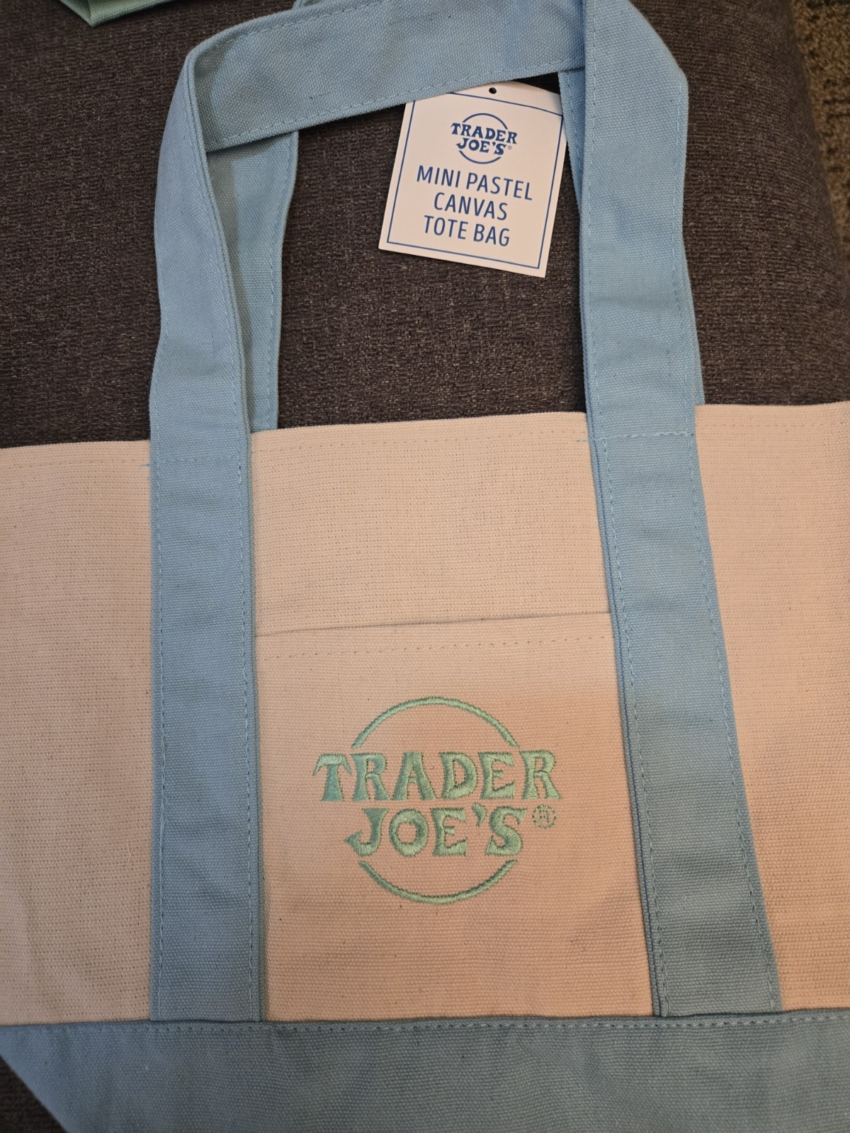 Trader Joe’s Mini Pastel Canvas Tote Bag NWT Blue Green Pink Purple | US Stock