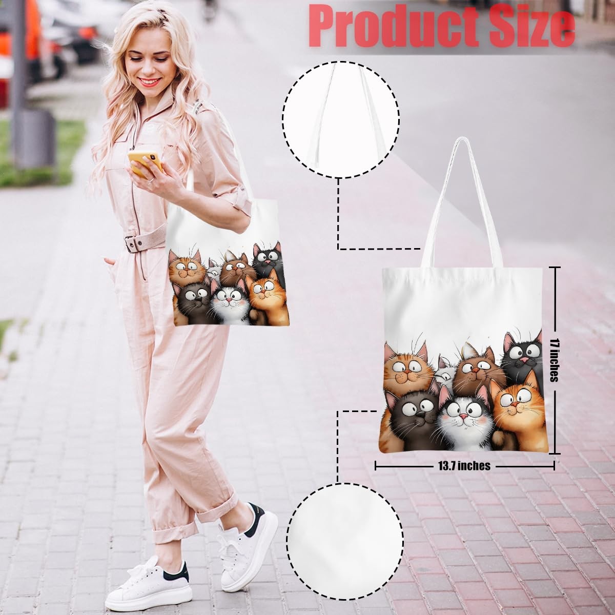 Cute Cat Tote Bag, Cats Gift Handbag Funny Reusable Shopping Storage Shoulder…