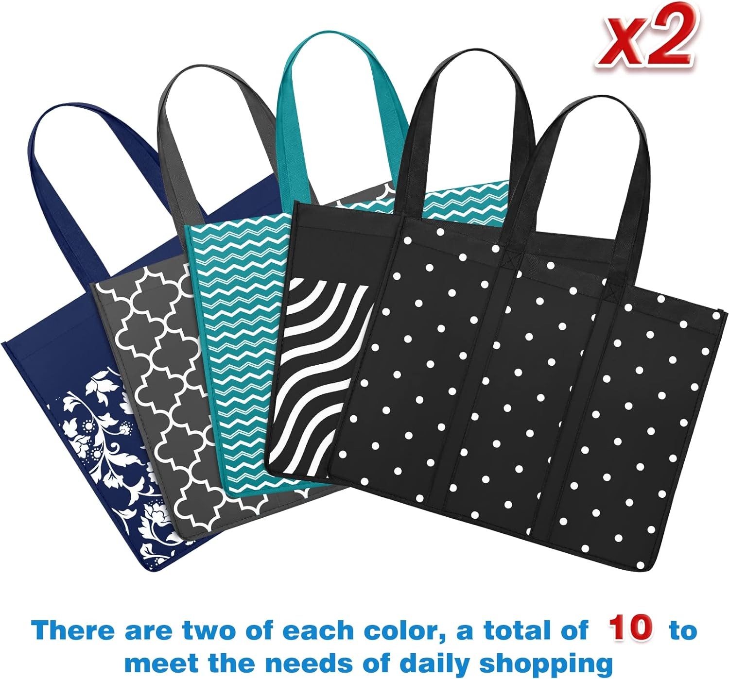 10 Pack Reusable Grocery Bags 35L Large Waterproof Heavy Duty Tote Shopping Set
