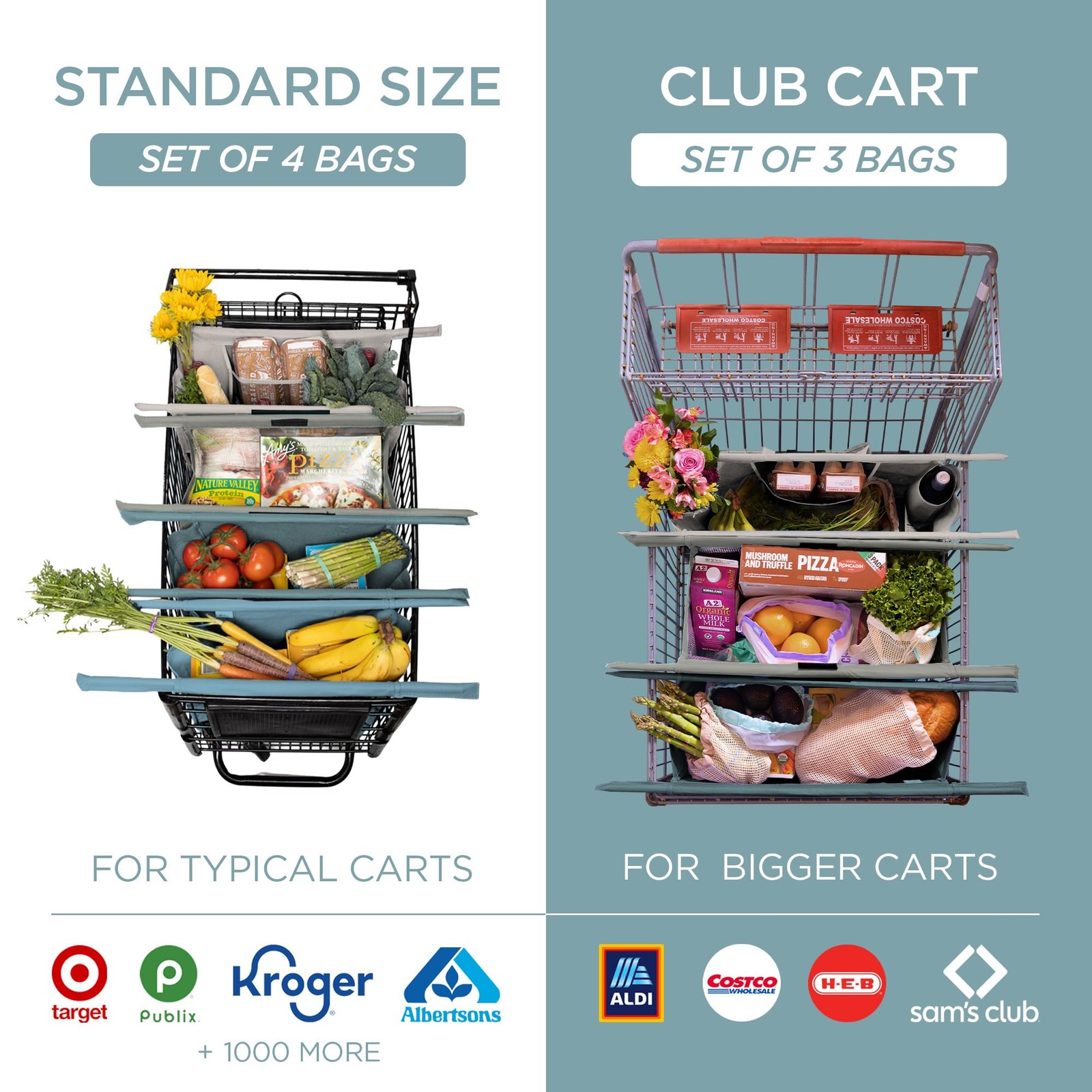 Lotus Earth Tone Trolley Reusable Shopping Bags (4-Pack) – Detachable & Reusa…