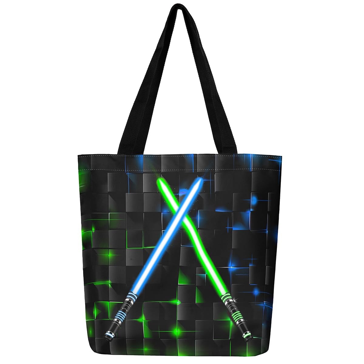 Blue Green Light Up Canvas Tote Bag Geometric Grid Shopping Canvas Bags,Teens…
