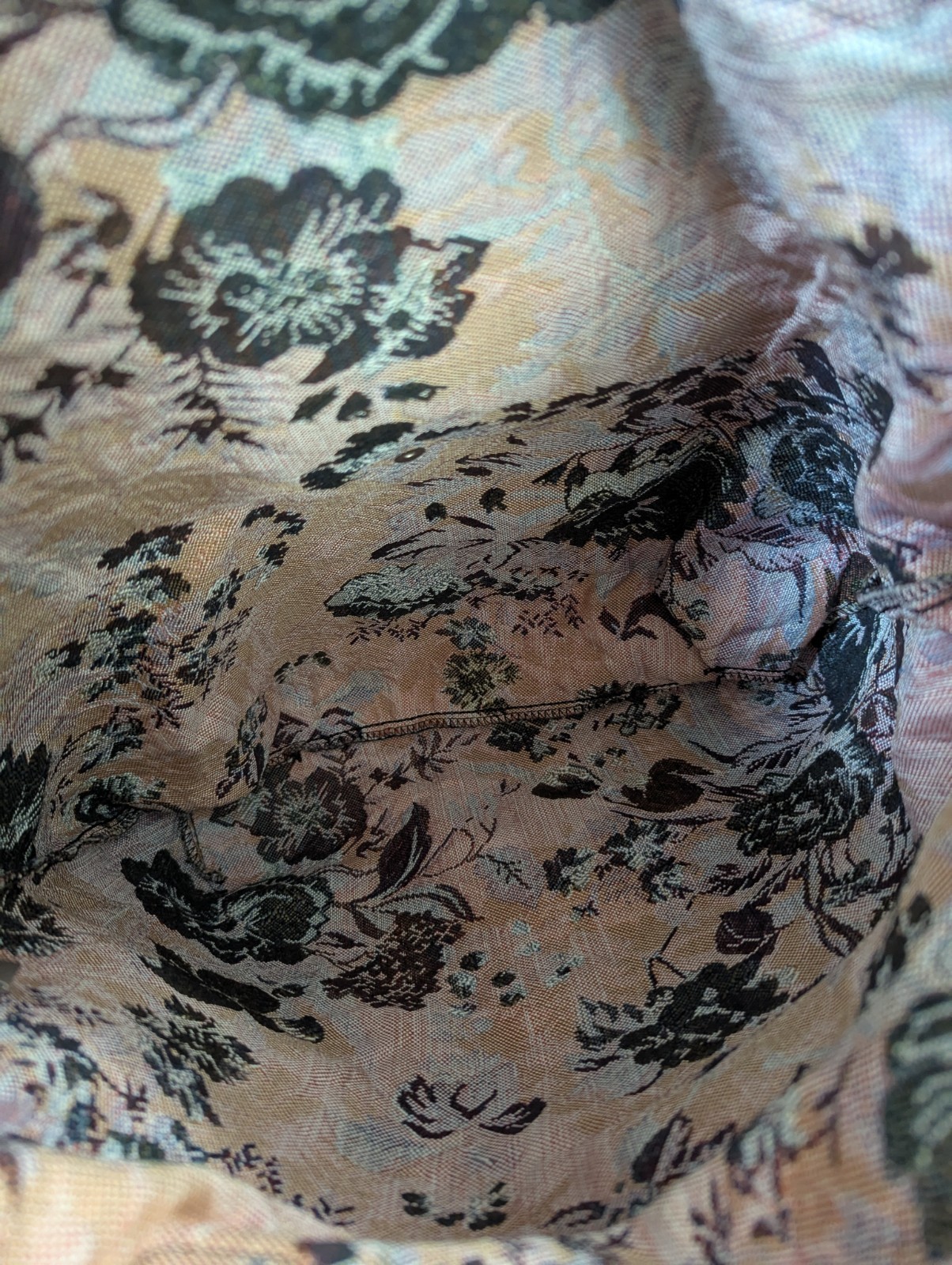 Signare Woven Tapestry Folding Reusable Shopping Bag Peony Flower Design Artsy