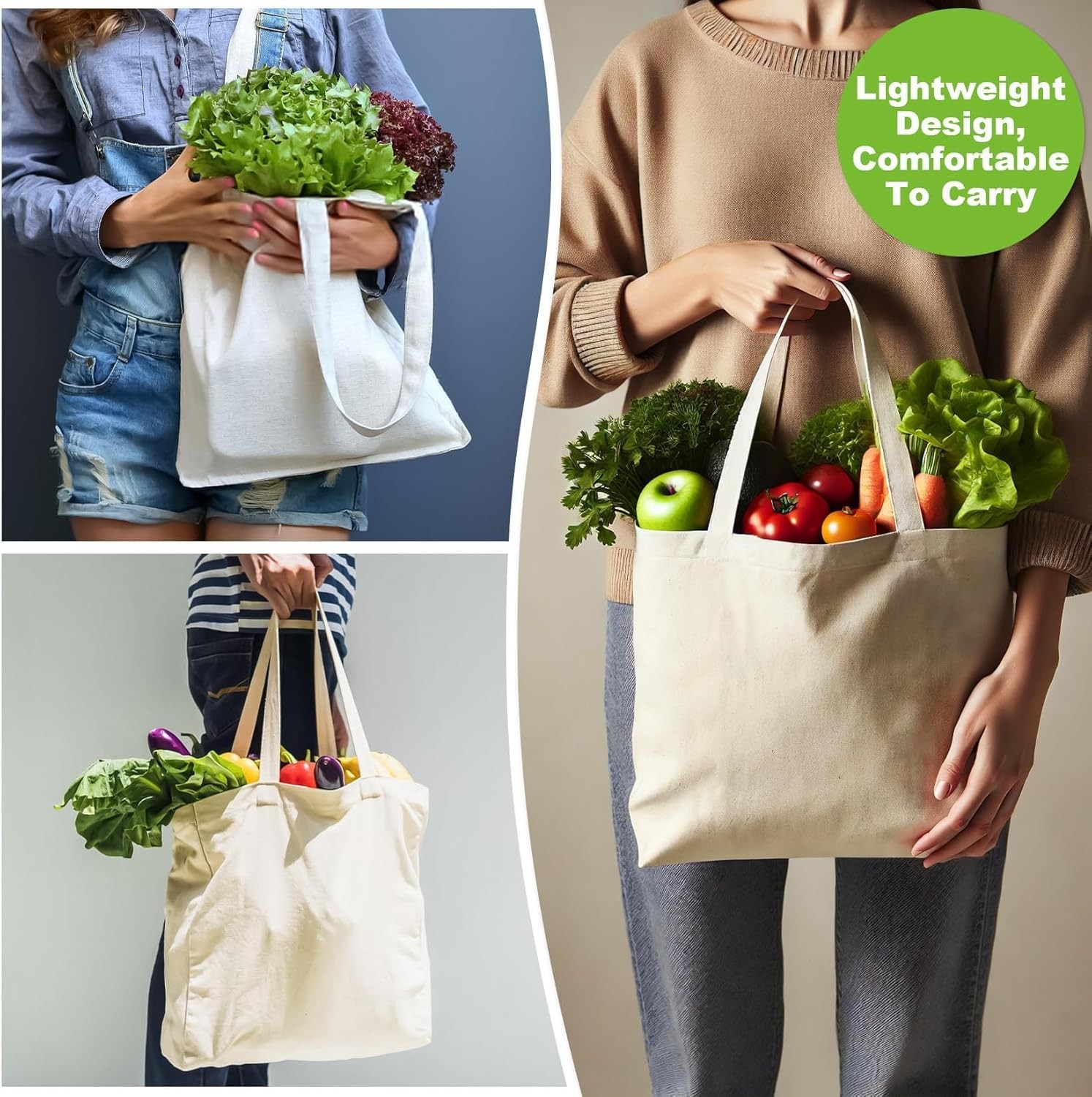 Canvas Tote Bag 4 Pack Reusable Cotton Shopping Bags Blank DIY Craft Tote Market