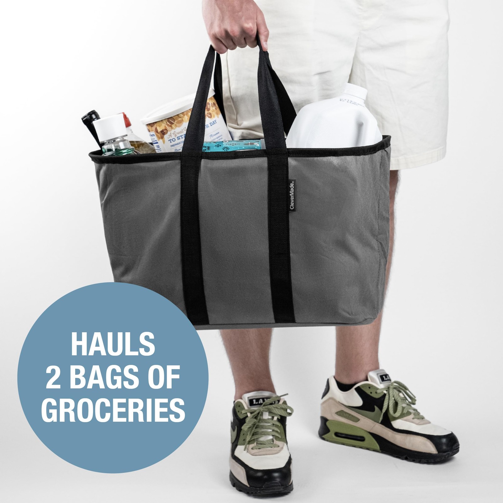 CleverMade EcoBasket 30L Collapsible Tote Basket – Reusable Grocery Tote That…
