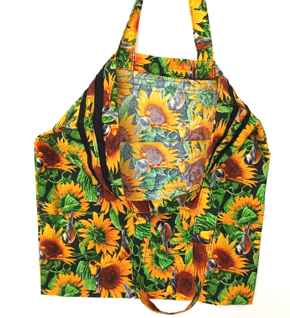 Reusable Shopping Tote Bag Sunflowers Birds Foldable Multicolor Cotton Handmade
