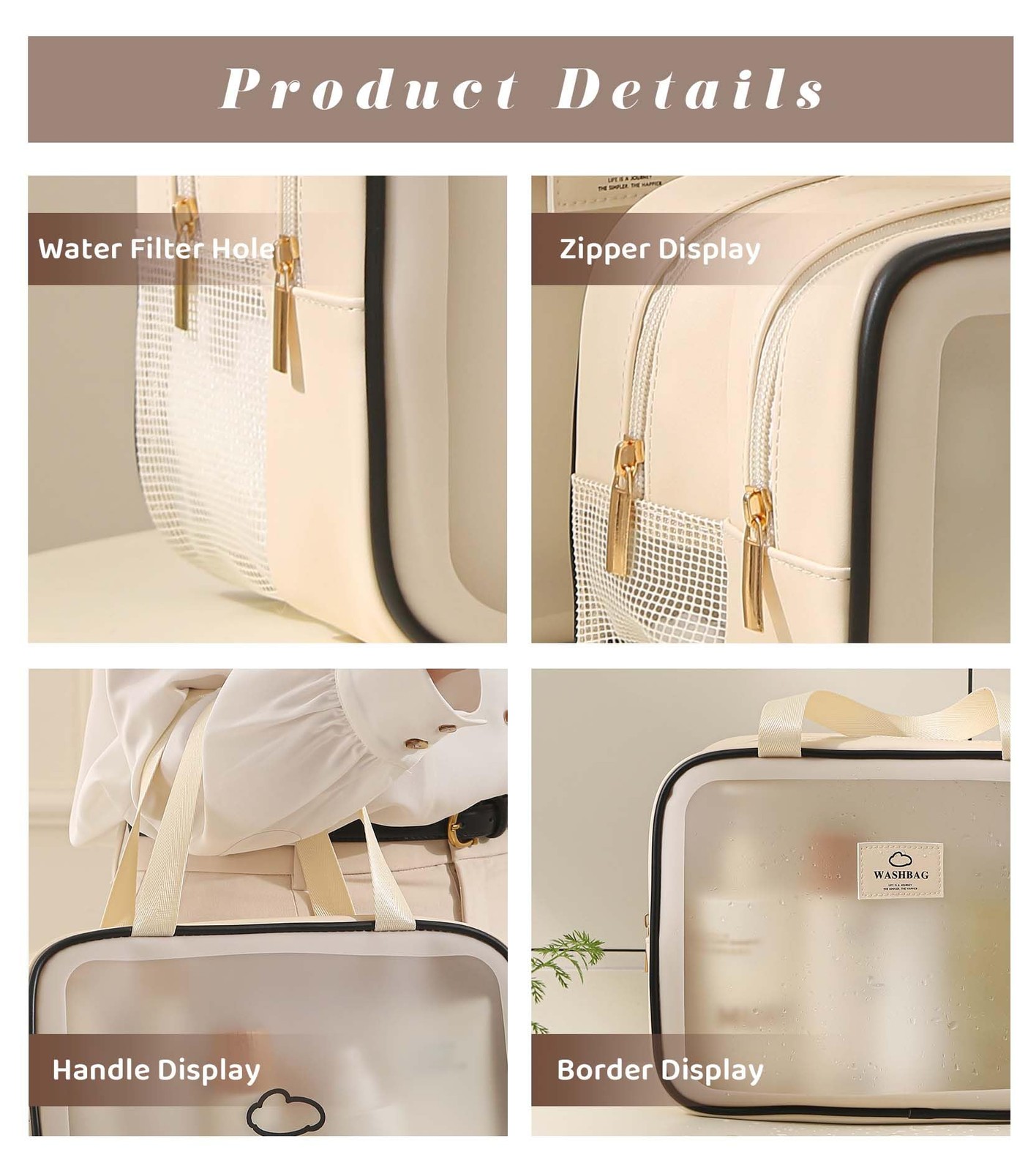 Heliar Large Travel Toiletry Bag with Dry Wet Separation– PVC Large, Beige