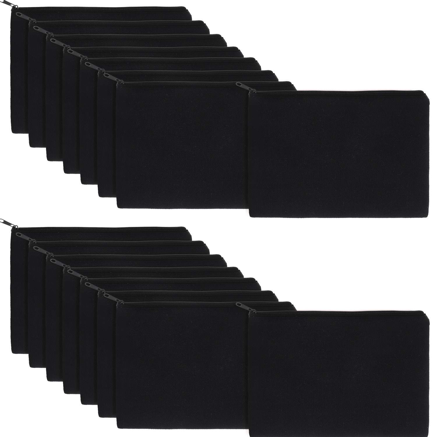 meekoo 16 Pack Blank Canvas Pouch Zipper Cosmetic Medium (Pack of 16), Black