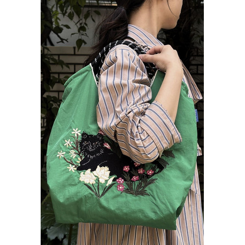 [US Tax Paid] KEITA MARUYAMA Ball&Chain Chat Noir M Embroidered Bag Green NEW
