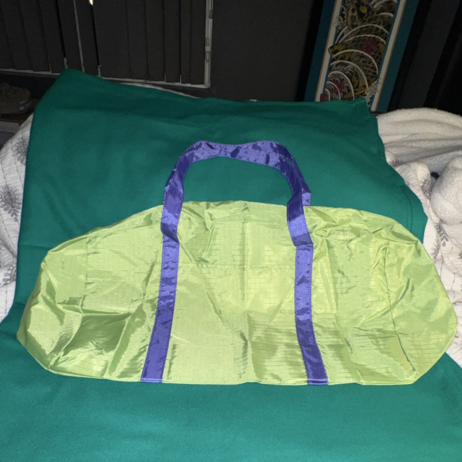 Avon Foldable Zippered Reusable Shopping Bag Green & Purple Synthetic RETRO