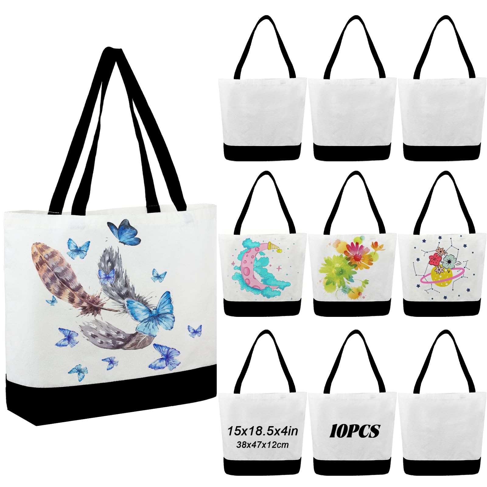 Retainbre 10 Pcs Sublimation Tote Bags Blanks Canvas Tote Bags Bulk Plain Tot…