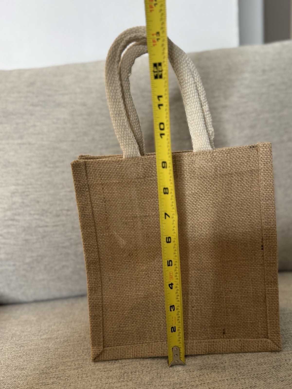 MUJI Set of 3 Reusable Jute Tote Bags Beige Cotton Handles 15-1/2×13-3/4×6″
