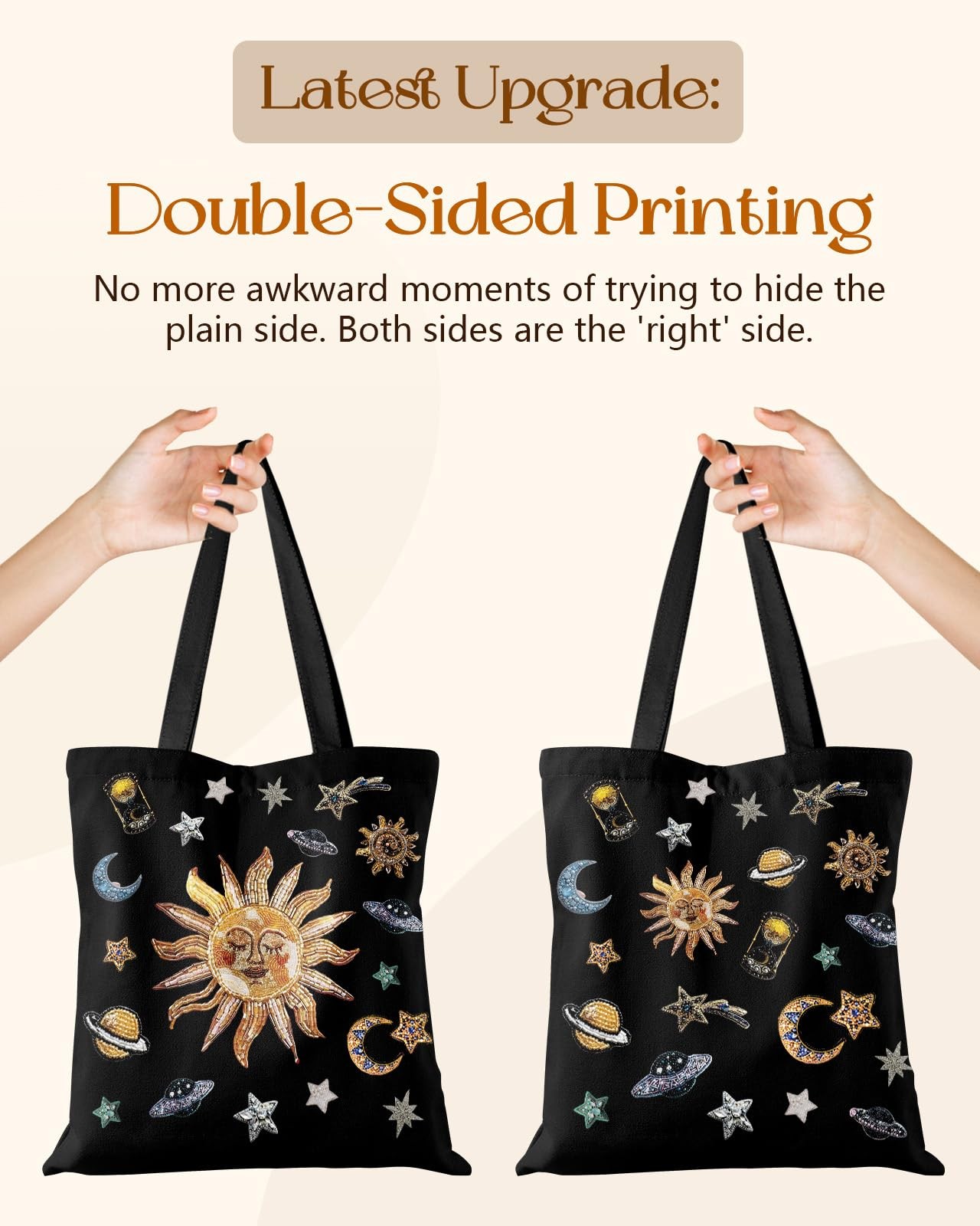 Miss Adola Canvas Tote Bag for Women – Aesthetic One Size, Sun Planets