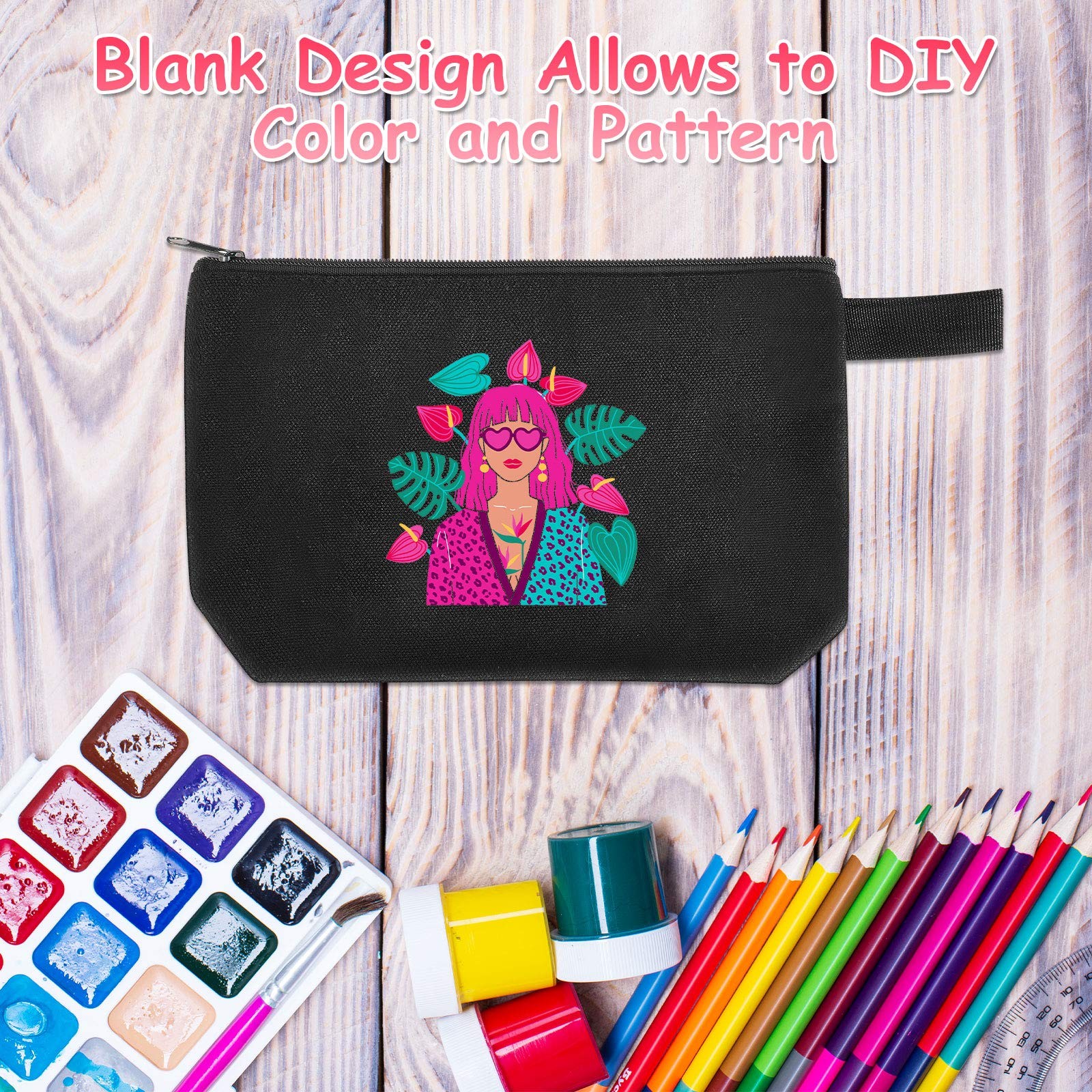 Weewooday 8 Pack Canvas Zipper Pouch Bulk 11.8 x 7.48 x 2.76 Inches, Black