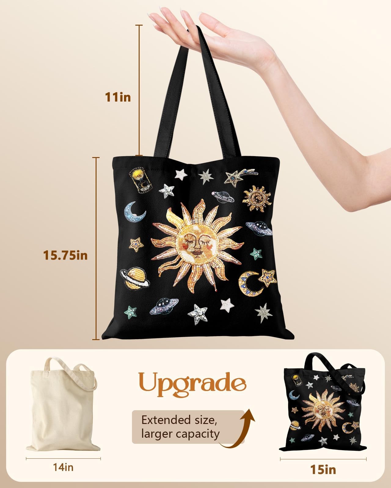 Miss Adola Canvas Tote Bag for Women – Aesthetic One Size, Sun Planets