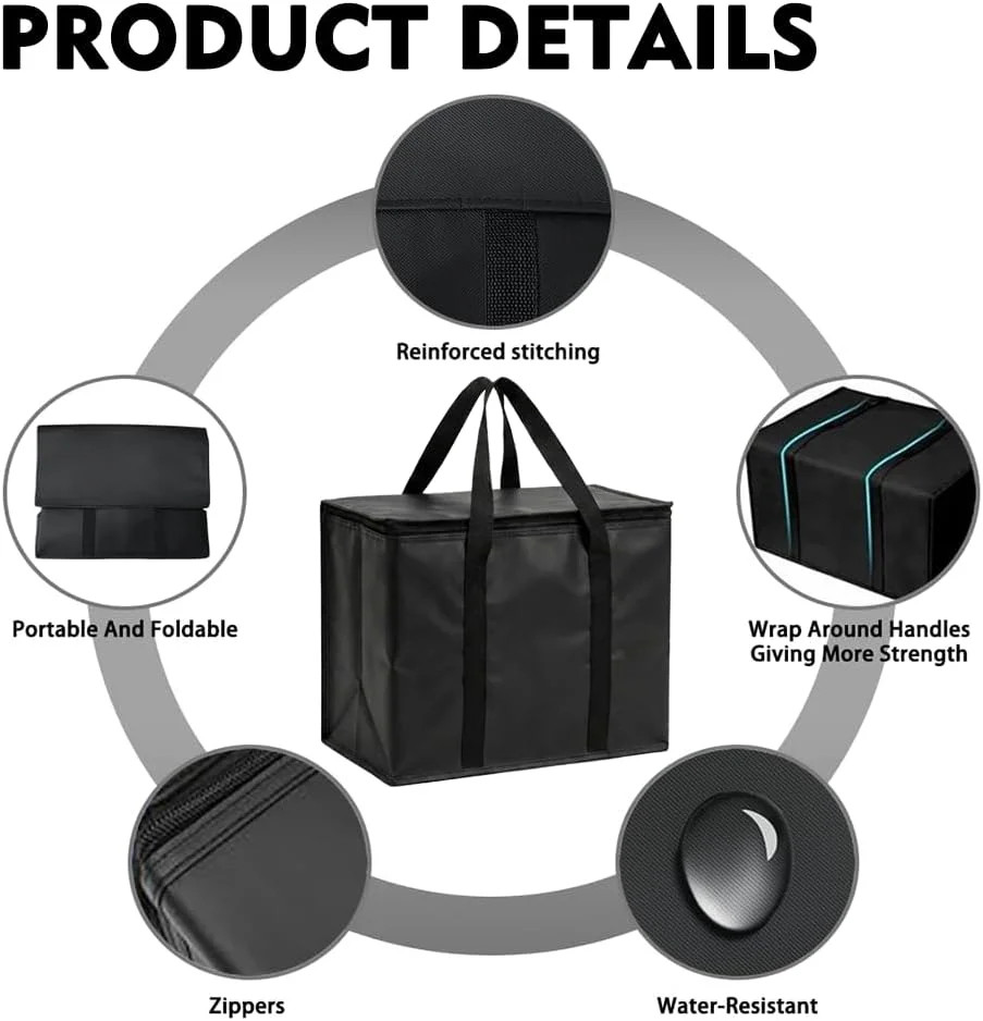 30L Insulated Grocery Bags – Reusable Cooler Tote with Zipper, Heavy Duty Therma
