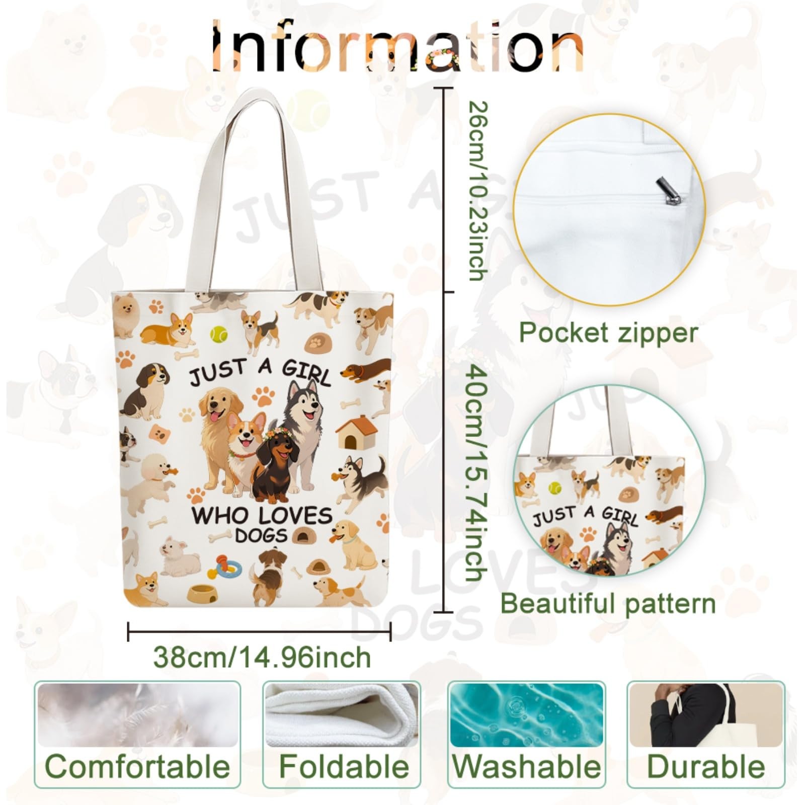Dogs Canvas Tote Bag with Handles for