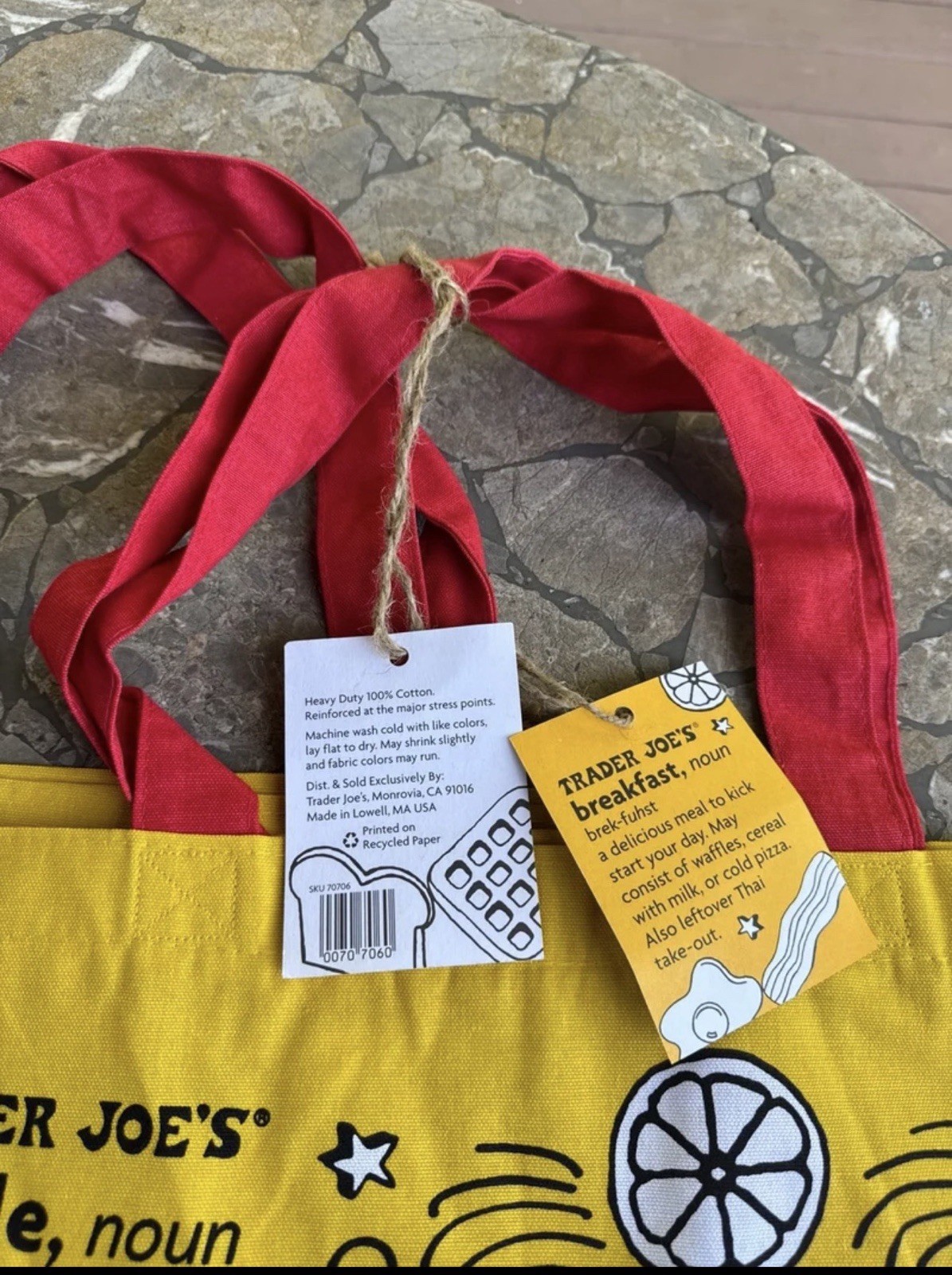 2x Trader Joe’s Reusable Shopping Bags Breakfast Waffle Toast Milk NEW