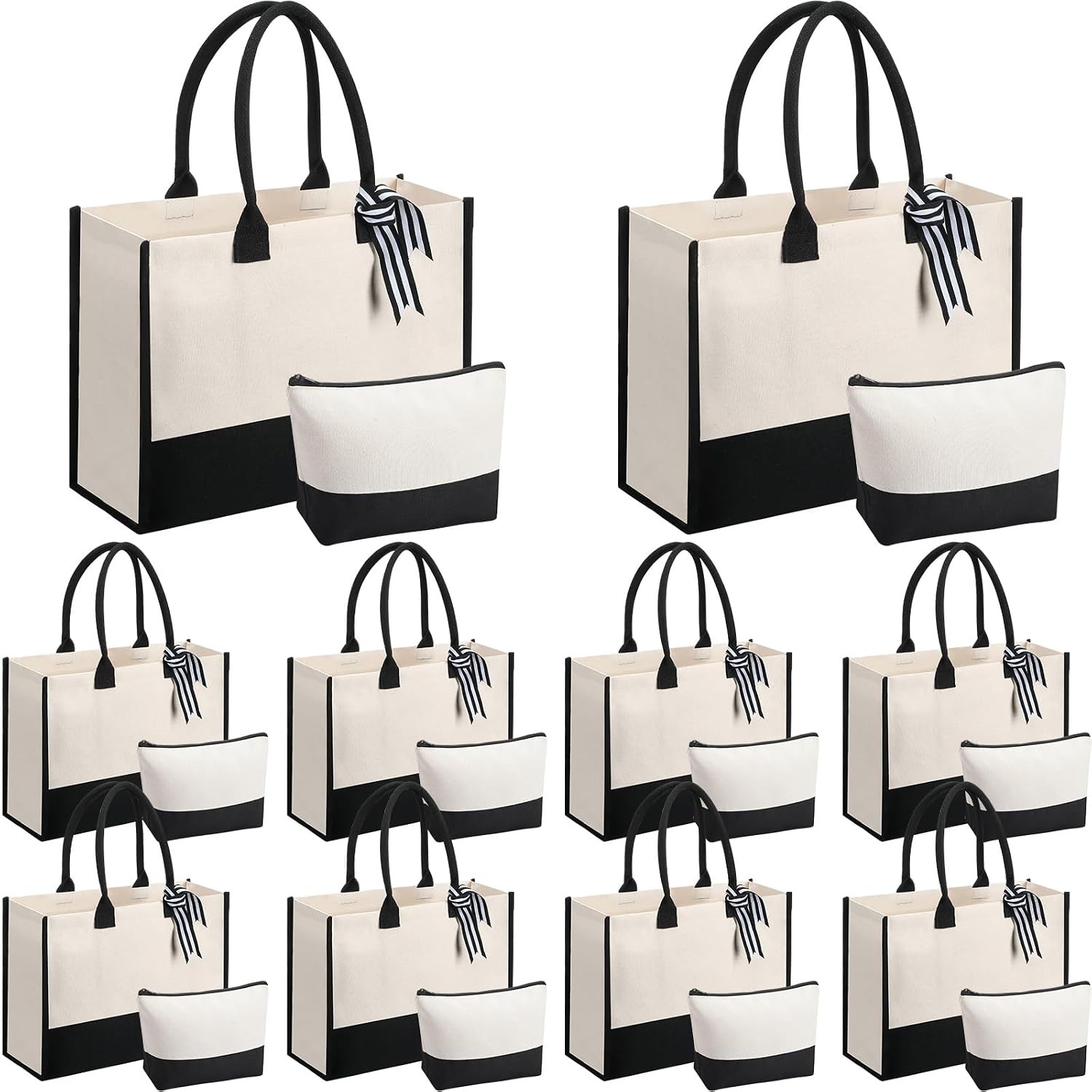 20 PCS Canvas Tote Bag with Inner Zipper Pockets and Makeup Bag Bulk Christmas