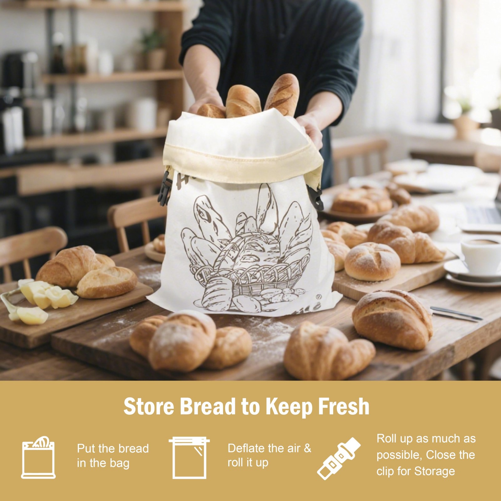 Hepertise Reusable Bread Bags，Cotton Waterproof 17 inches x 12 inches, White