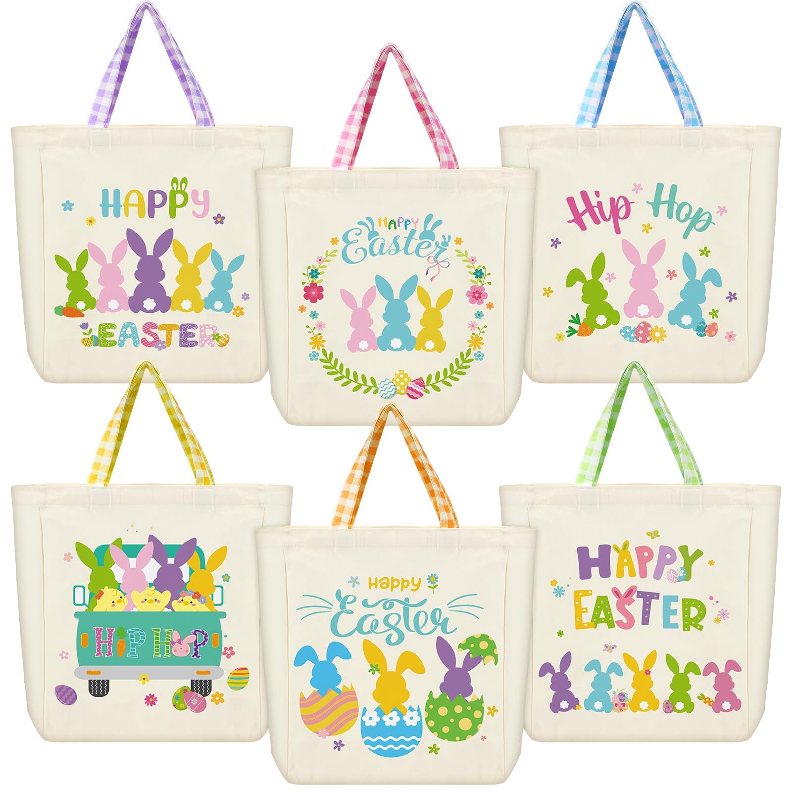 6 Pcs 6 Pcs Easter Bags Bunny Large Canvas Tote Bags Egg Hunt Party Basket Bu…