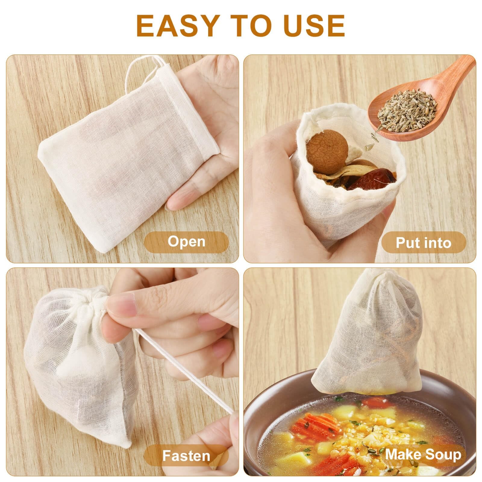 36PCS Drawstring Muslin Bags, 3x4In Reusable Empty Tea Bag 3”*4”*0.01”, White