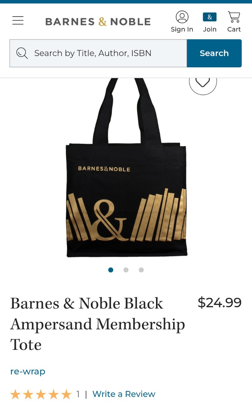 Barnes & Noble Organic Cotton Tote Bag Lot of 2 Rust/Peach & Black/Gold Canvas