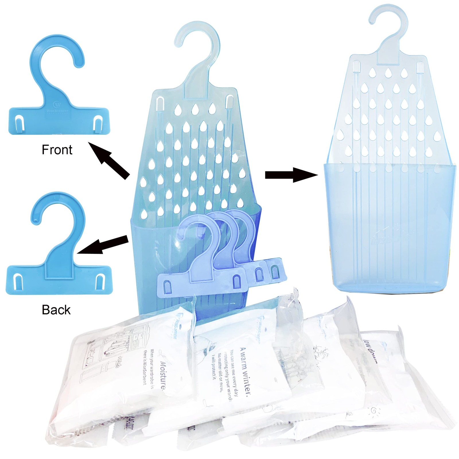 Wisesorb Moisture Absorber Packets with Plastic Case & 4 Piece Set, Blue