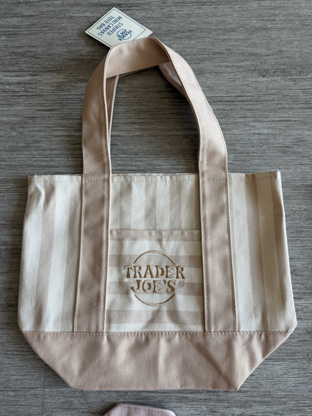 Trader Joe’s Canvas Reusable mini Tote Bag Beige/Tan Striped